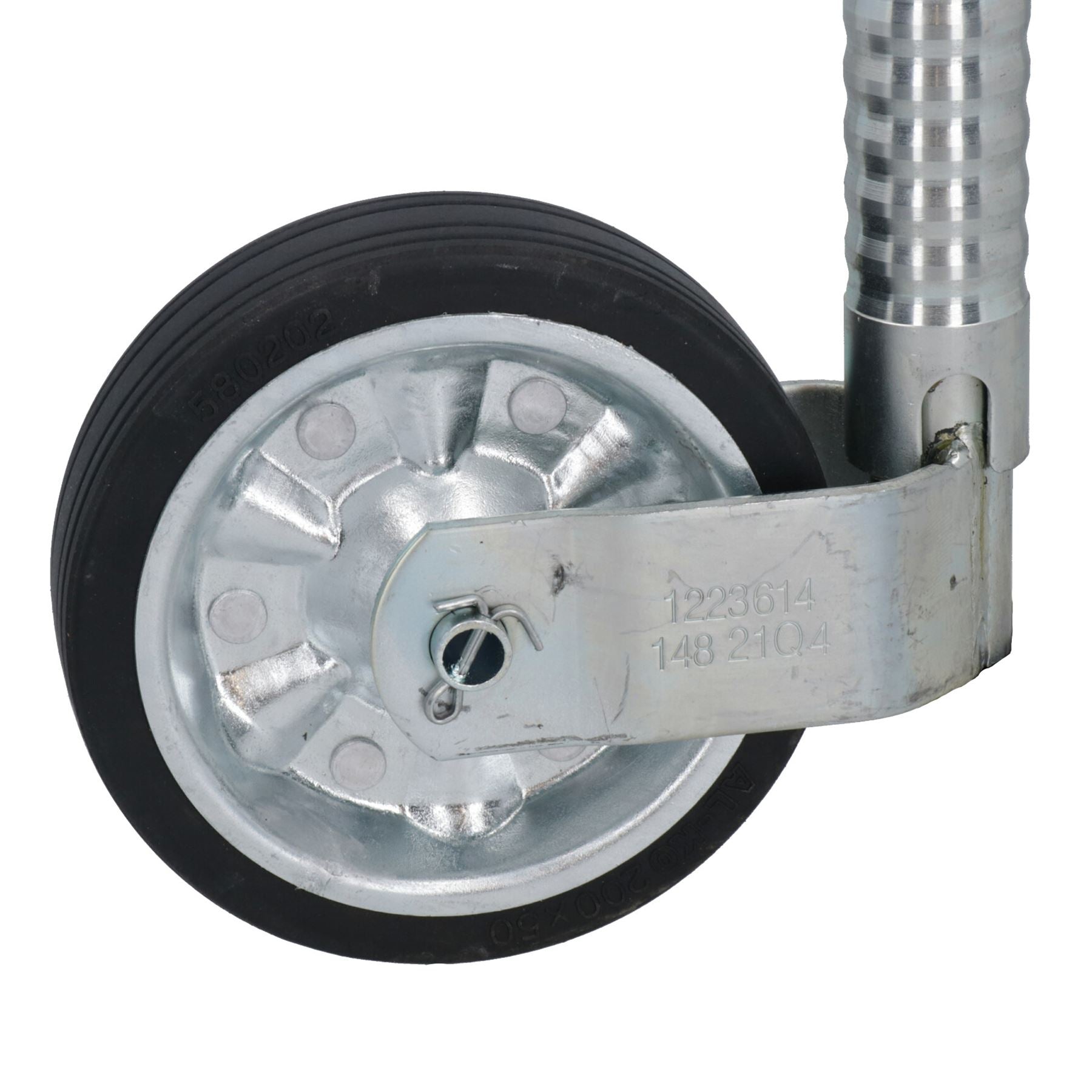 Roue jockey de remorque à nervures de 48 mm pour charges lourdes, poids maximal de 750 kg