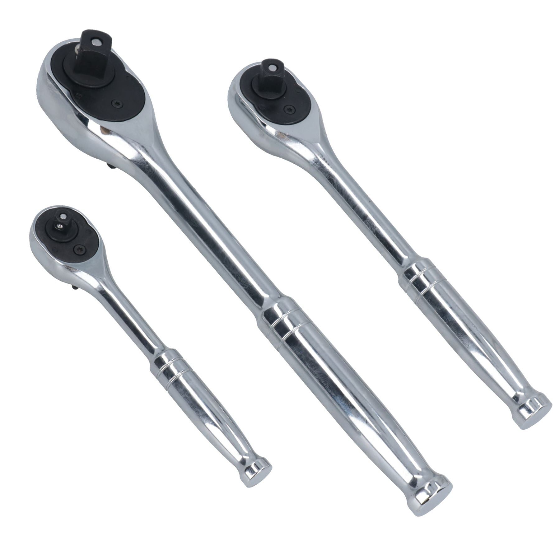 1/4in 3/8in 1/2in Drive Ratchets with Straight Handle 90 Teeth Quick Release 3pc