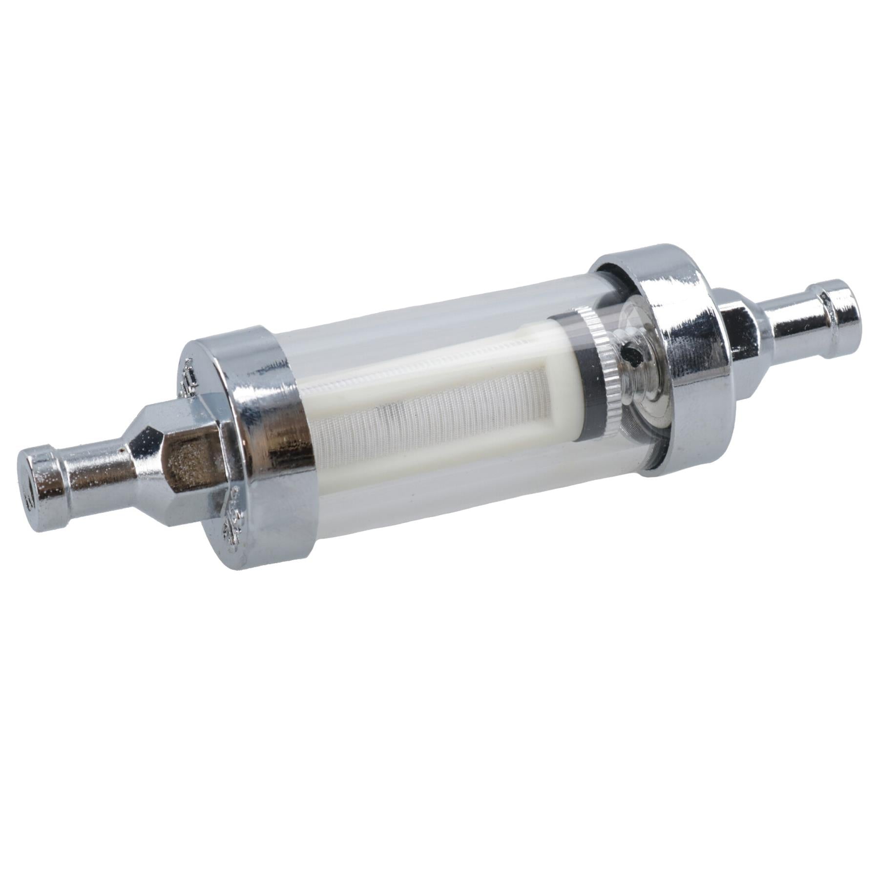 Inline Fuel Petrol Filter Glass + Chrome Universal for 8mm (5/16”) Hose