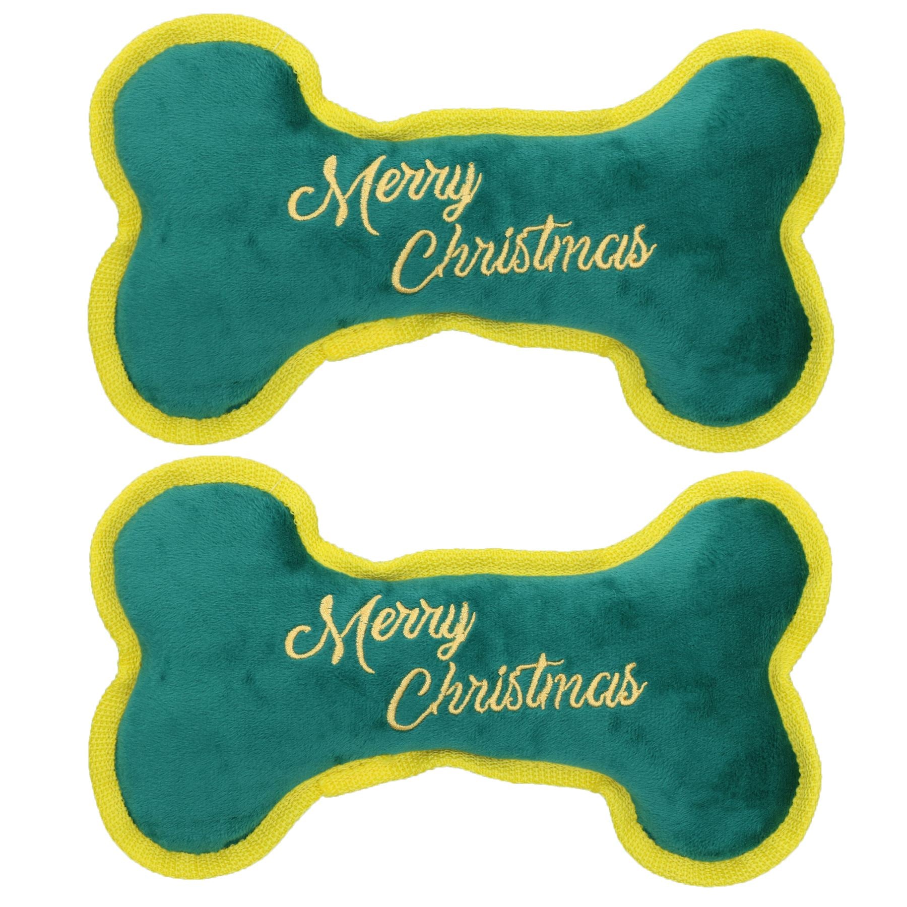 2PK Hund Weihnachtsgeschenk Frohe Weihnachten Knochen Plüsch Spielen Spielzeug Weihnachten Hund Präsentieren