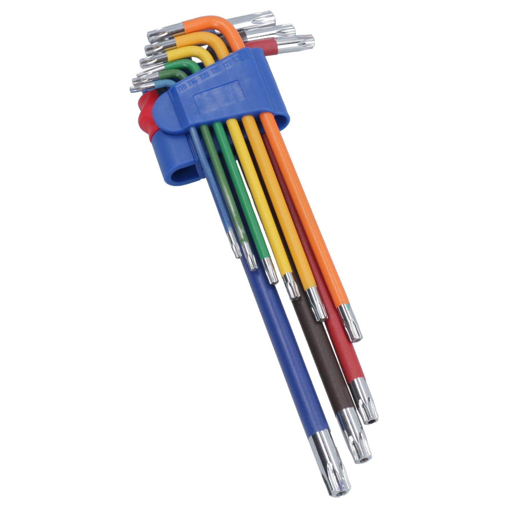 9-tlg. Extralange Stern-Torx-Tamper-Torxschlüssel Mehrfarbig mit Halter T10 – T50