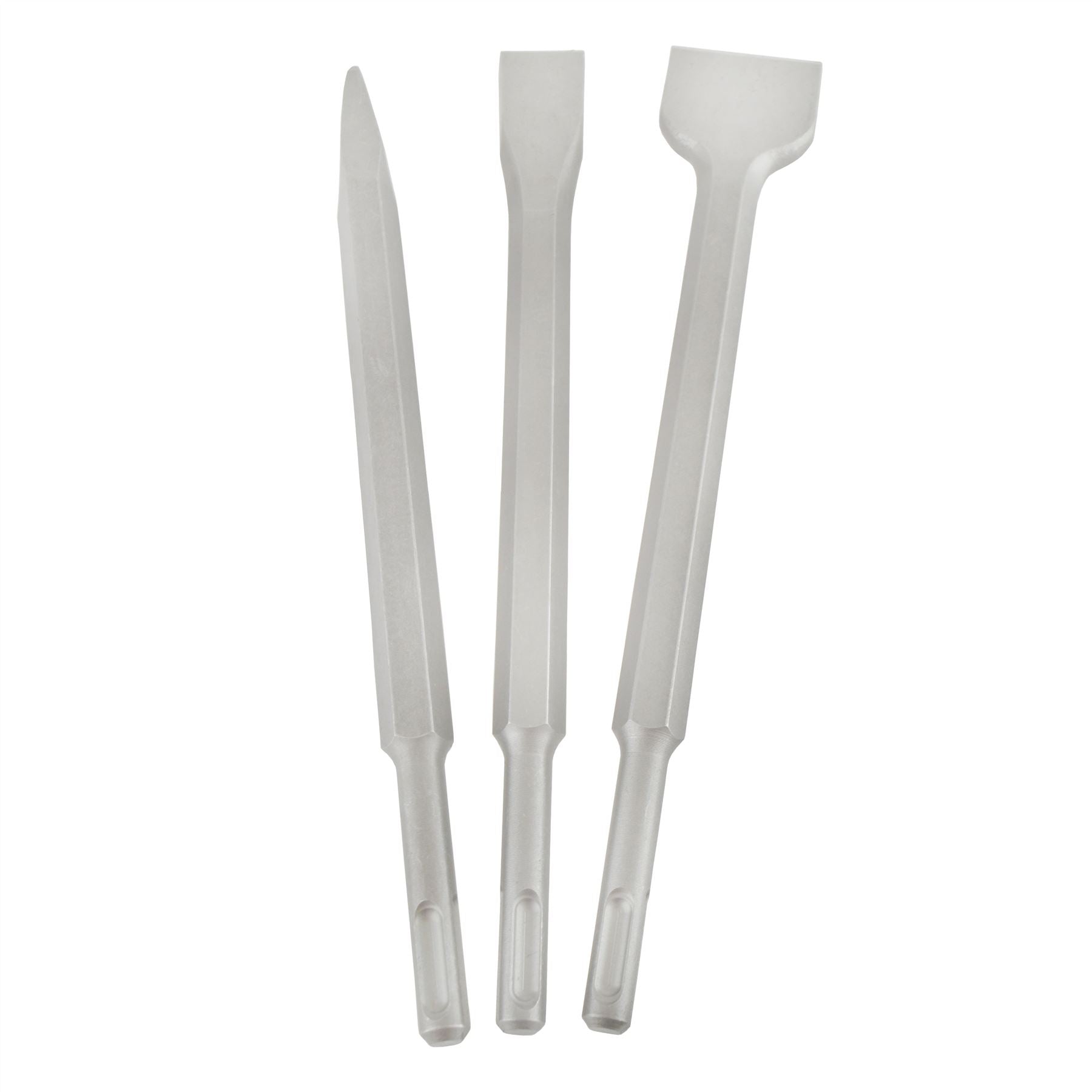 Jeu de burins SDS Plus 3 pièces, tige hexagonale de 15 mm, pointe/tête plate, acier de 20 et 40 mm, SIL082