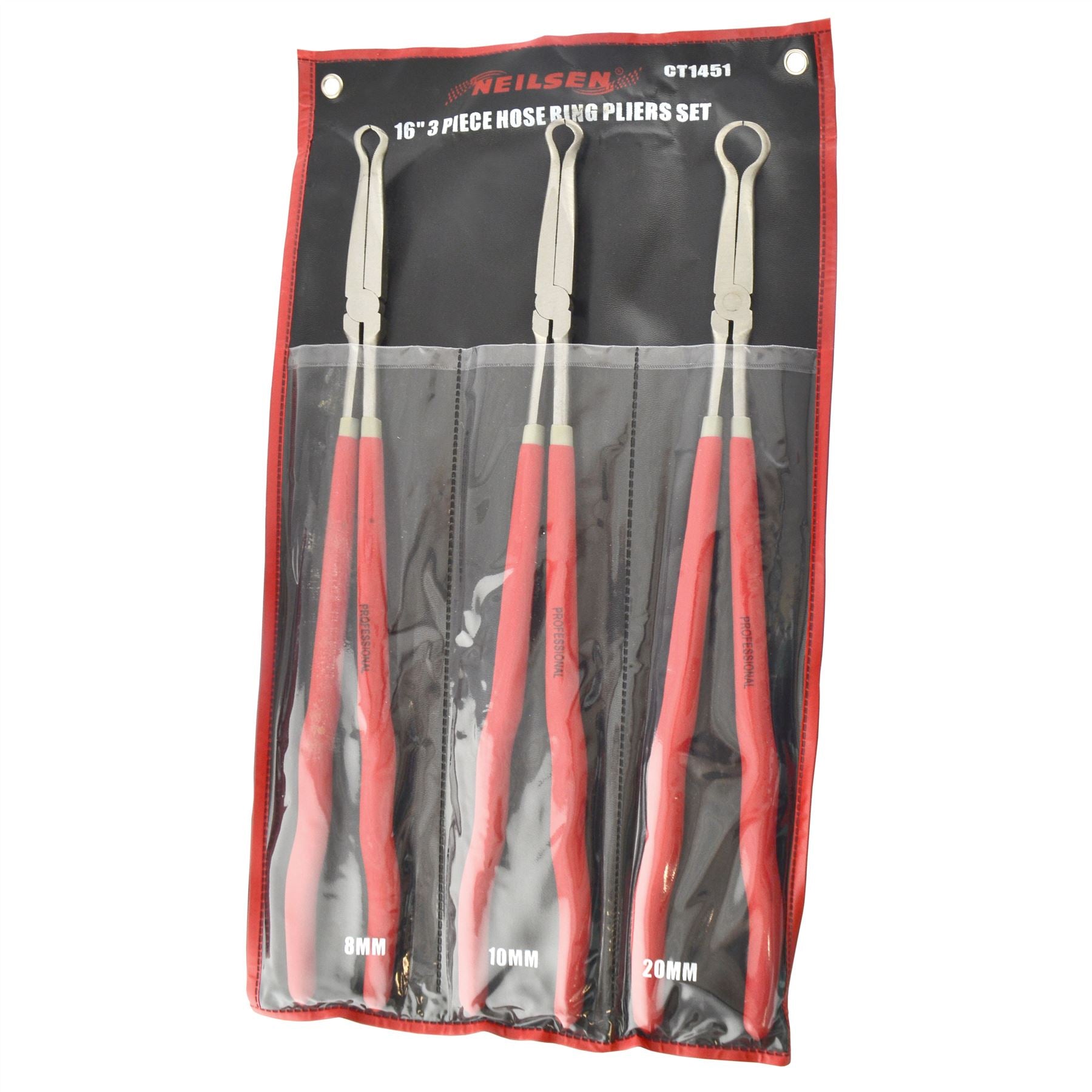 16" Schlauchringzange mit großer Reichweite für Schlauchschellen 8 mm, 10 mm und 12 mm, 3-teiliges Set