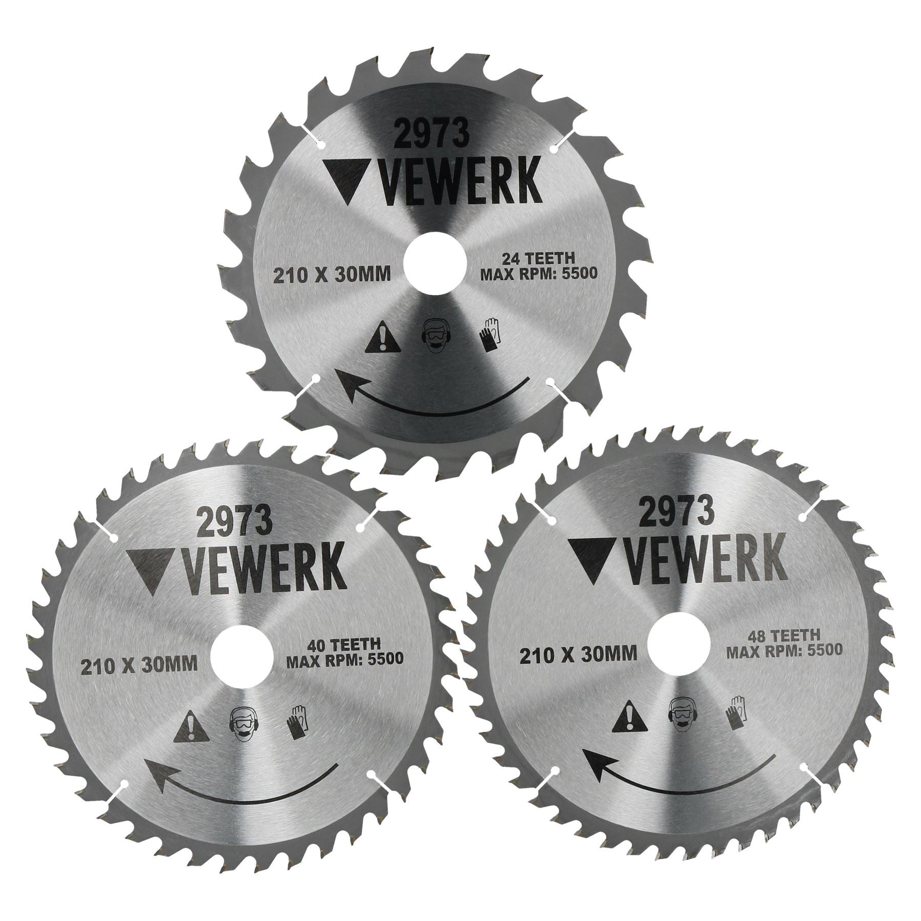 Lot de 3 lames de scie circulaire TCT 210 mm x 30 mm 24T 40T 48T pour la coupe du bois