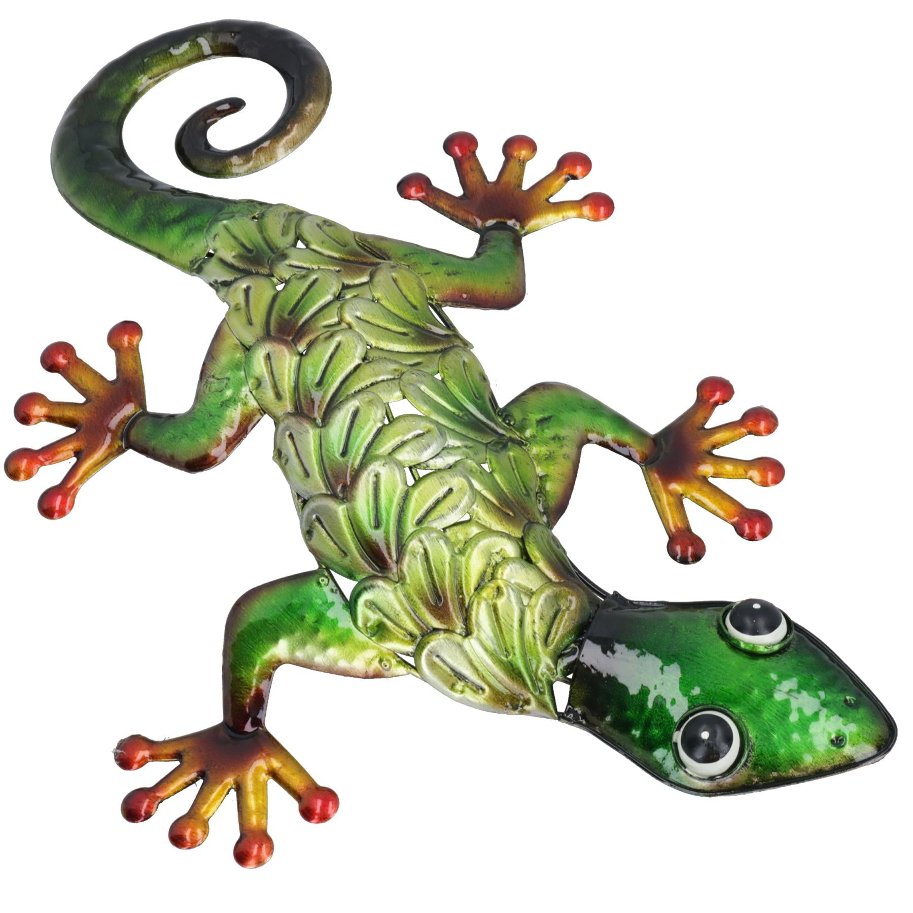 Décoration murale de jardin/maison en forme de gecko vert métallisé avec crochet de suspension