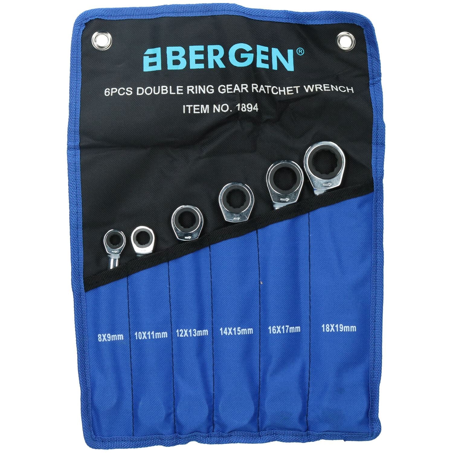 Jeu de clés à cliquet métriques à double anneau, 6 pièces, 8 mm - 19 mm, 72 dents, BERGEN AT501