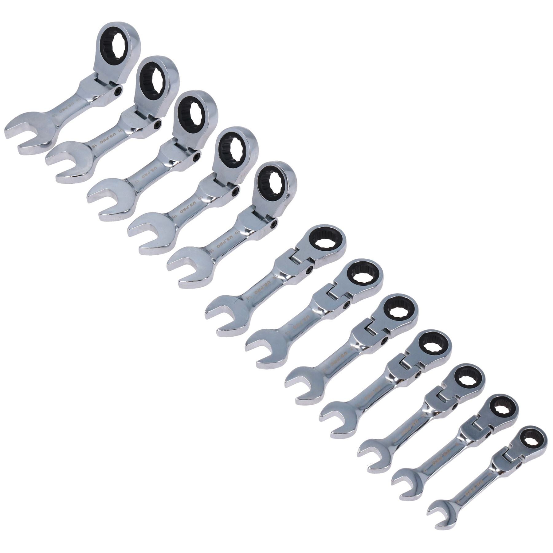 Jeu de clés à cliquet flexibles métriques courtes / jeu de clés à molette 12 pièces 8 mm-19 mm AT150