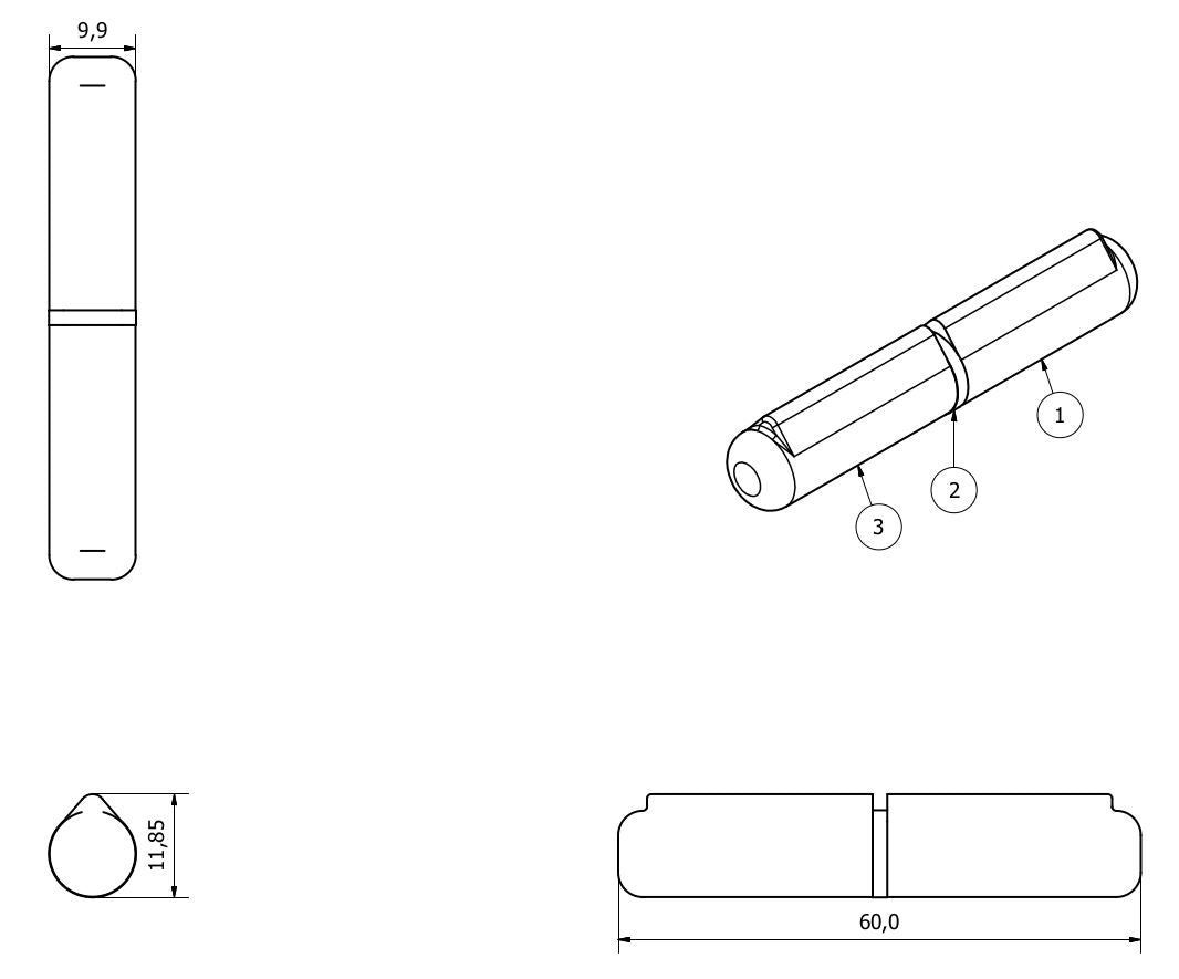 Charnière à balle relevable à souder sur douille en laiton 10 x 60 mm pour trappe de porte robuste