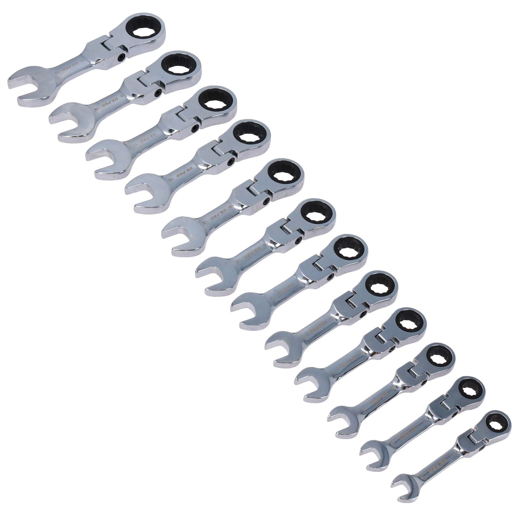Jeu de clés à cliquet flexibles métriques courtes / jeu de clés à molette 12 pièces 8 mm-19 mm AT150