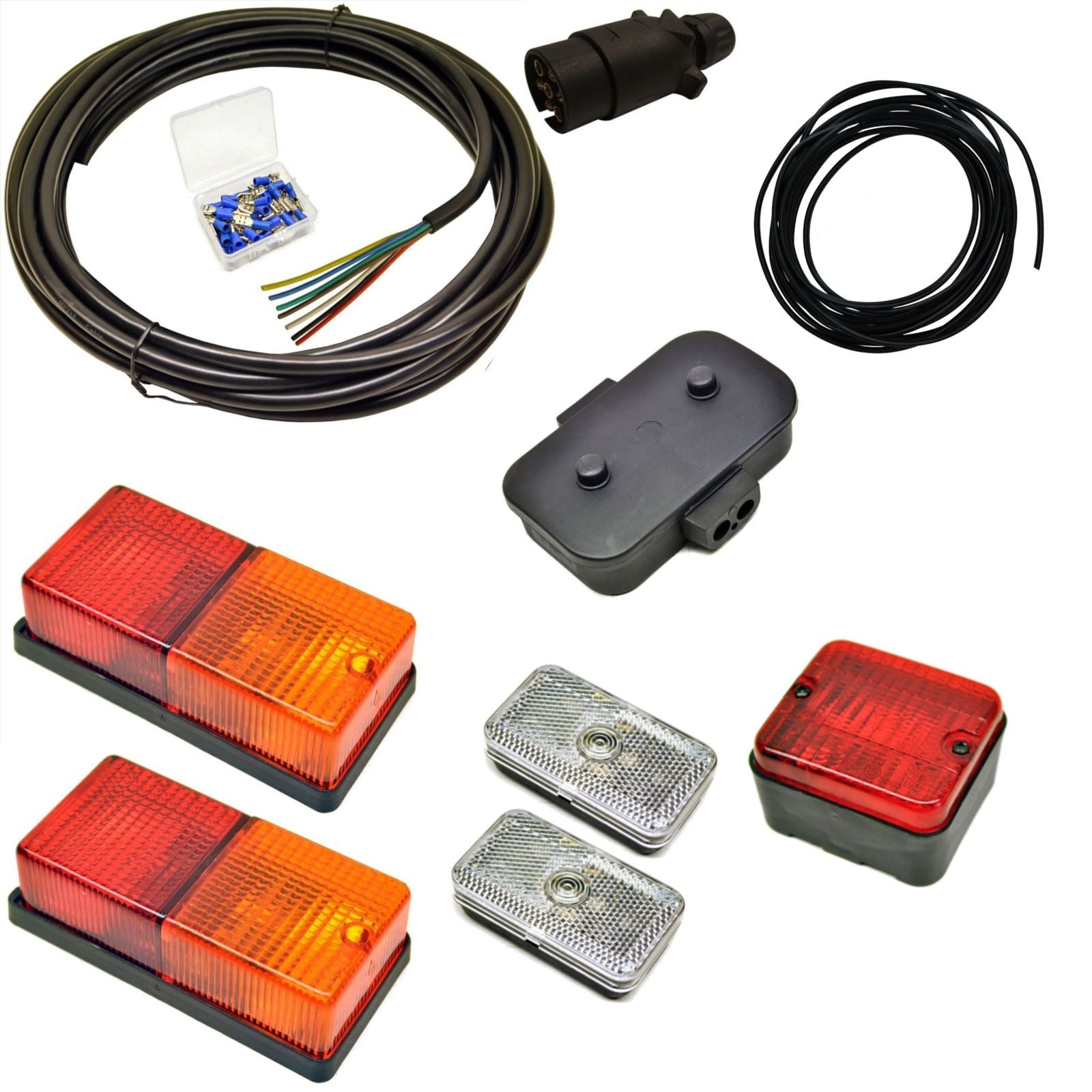 10m Trailer Light Wiring Kit Rear Lights, Front Markers, Plug, Junction Box