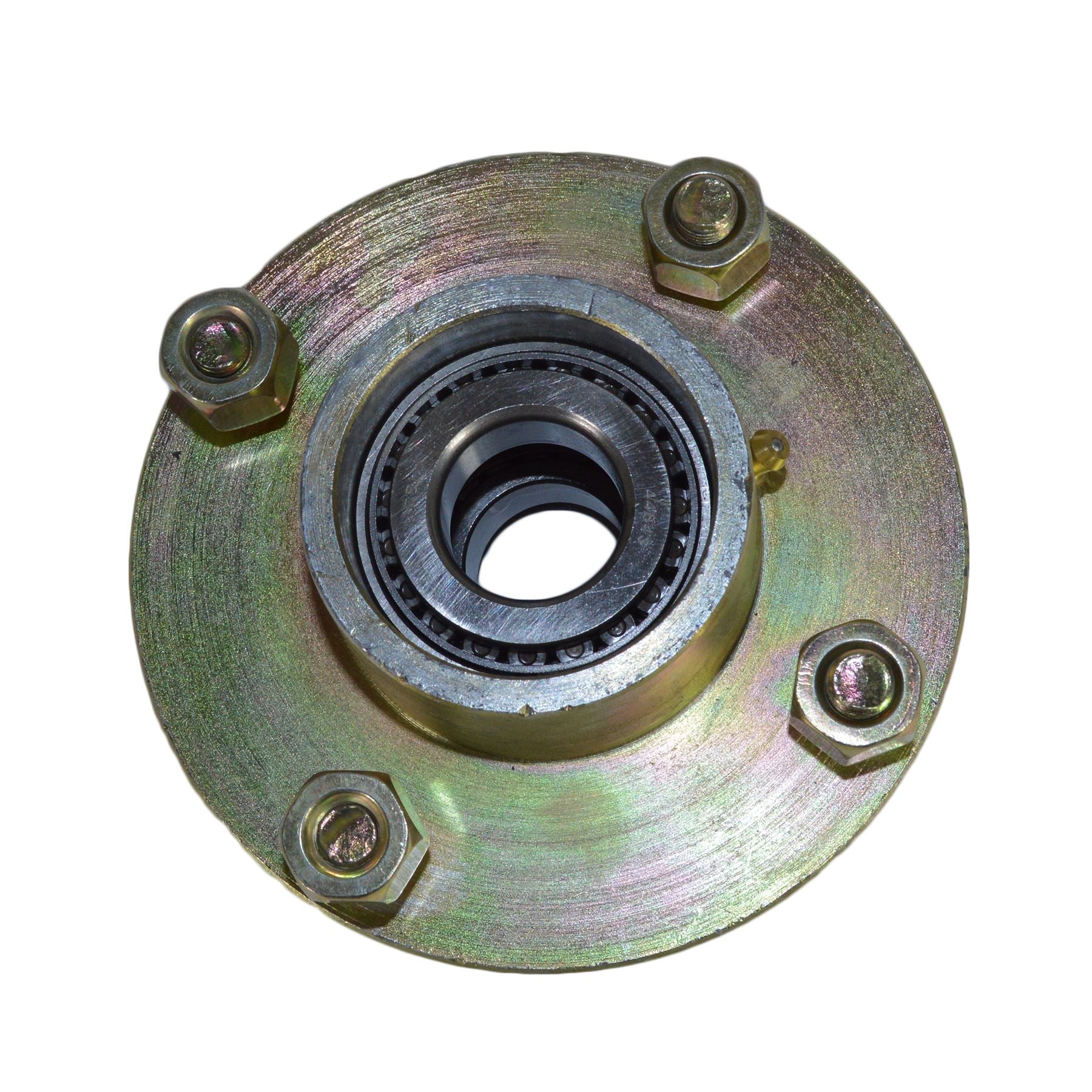 Paire de moyeux de roue de remorque en fonte 4" PCD 1" roulement conique 4 goujons avec écrous et capuchon