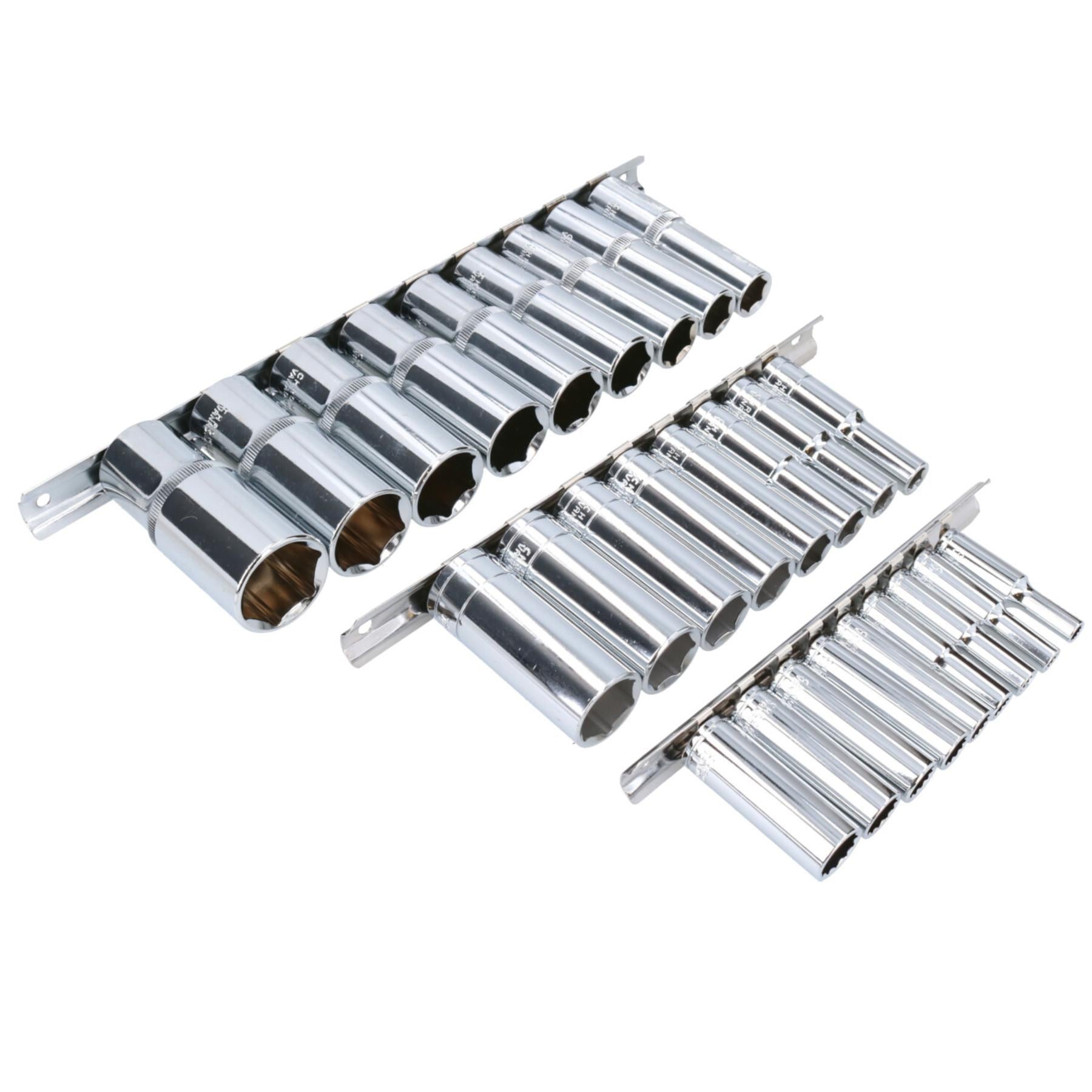 Douilles profondes impériales SAE AF 1/4" 3/8" et 1/2" 3/16" - 1" 28 pièces 6 côtés