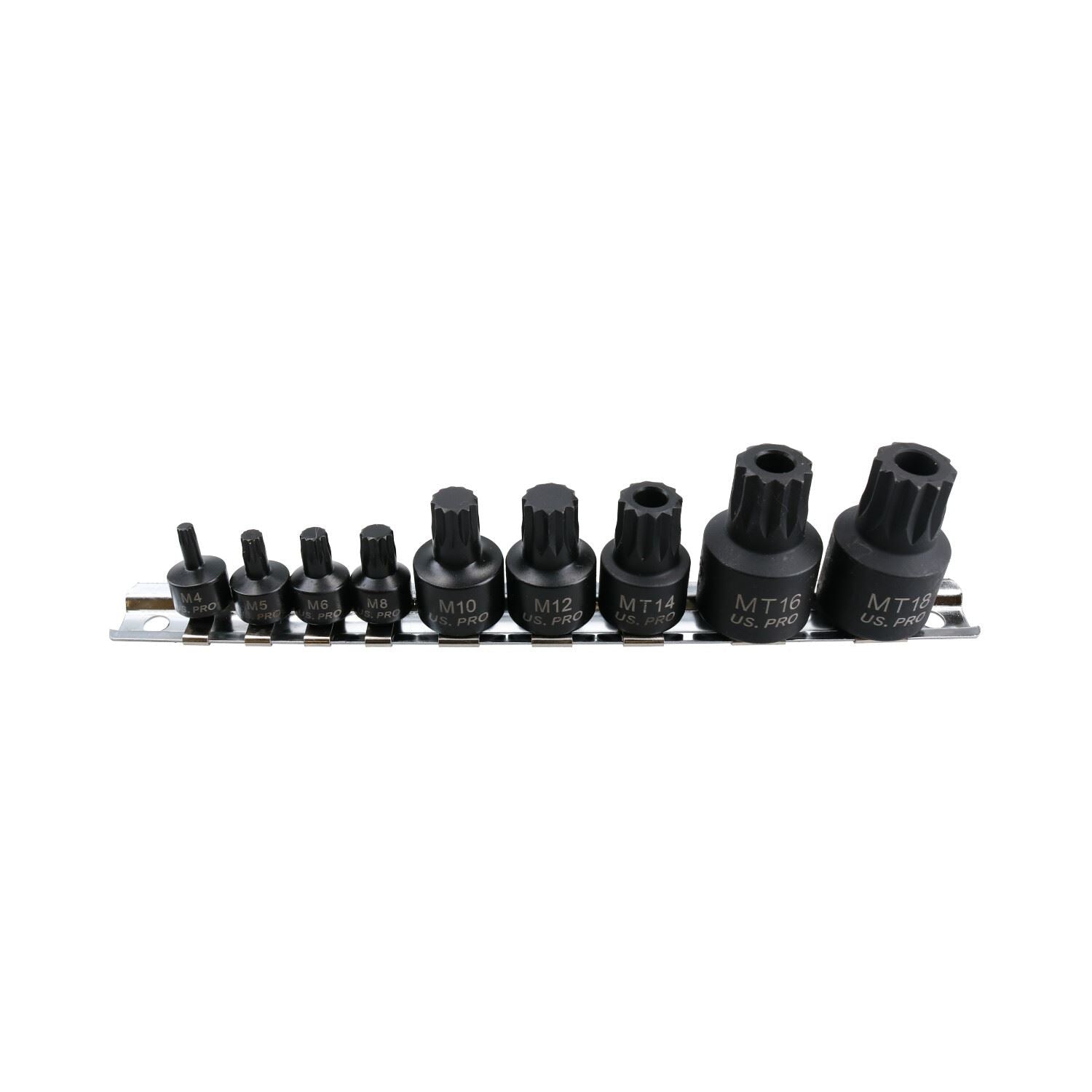 Douilles à embouts cannelés triples carrés Stubby Impact M4 – M12 MT14 – MT18, lot de 9 pièces