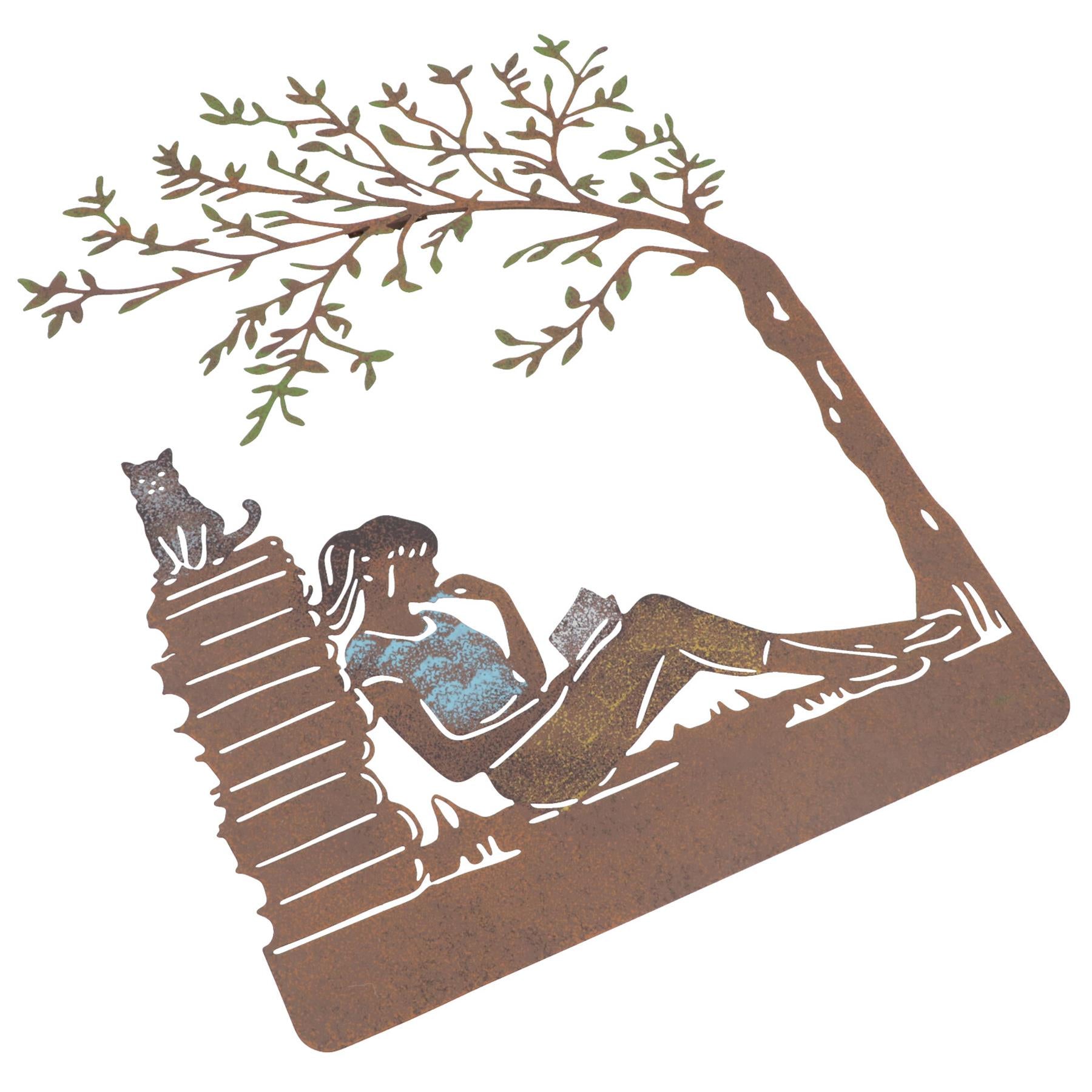 Girl Reading Wall Art Metal Silhouette Garden Home Fence Decoration House
