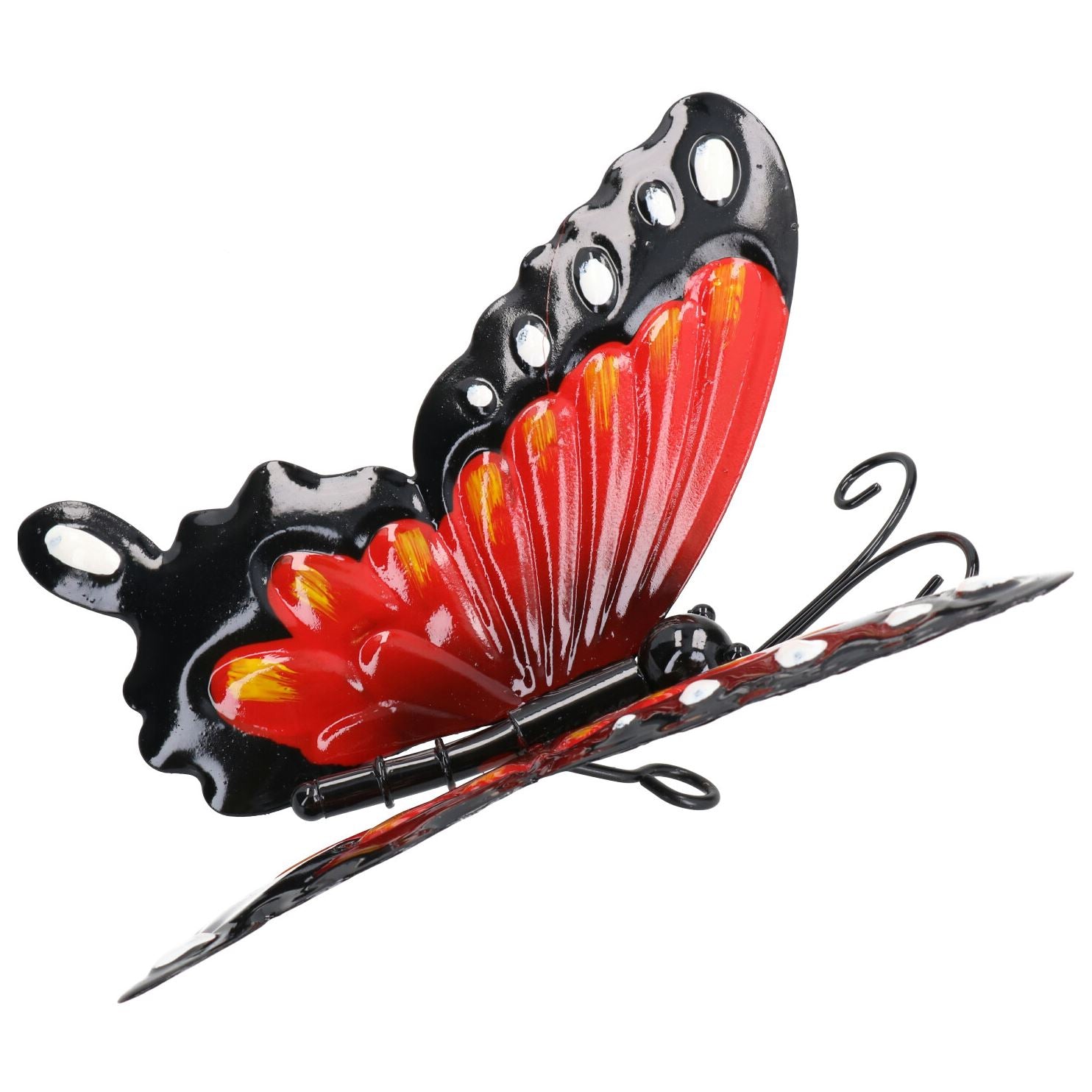 Kleiner 3D-Schmetterling aus rotem Metall, Wanddekoration für den Garten/zu Hause, 7 x 12 x 14 cm