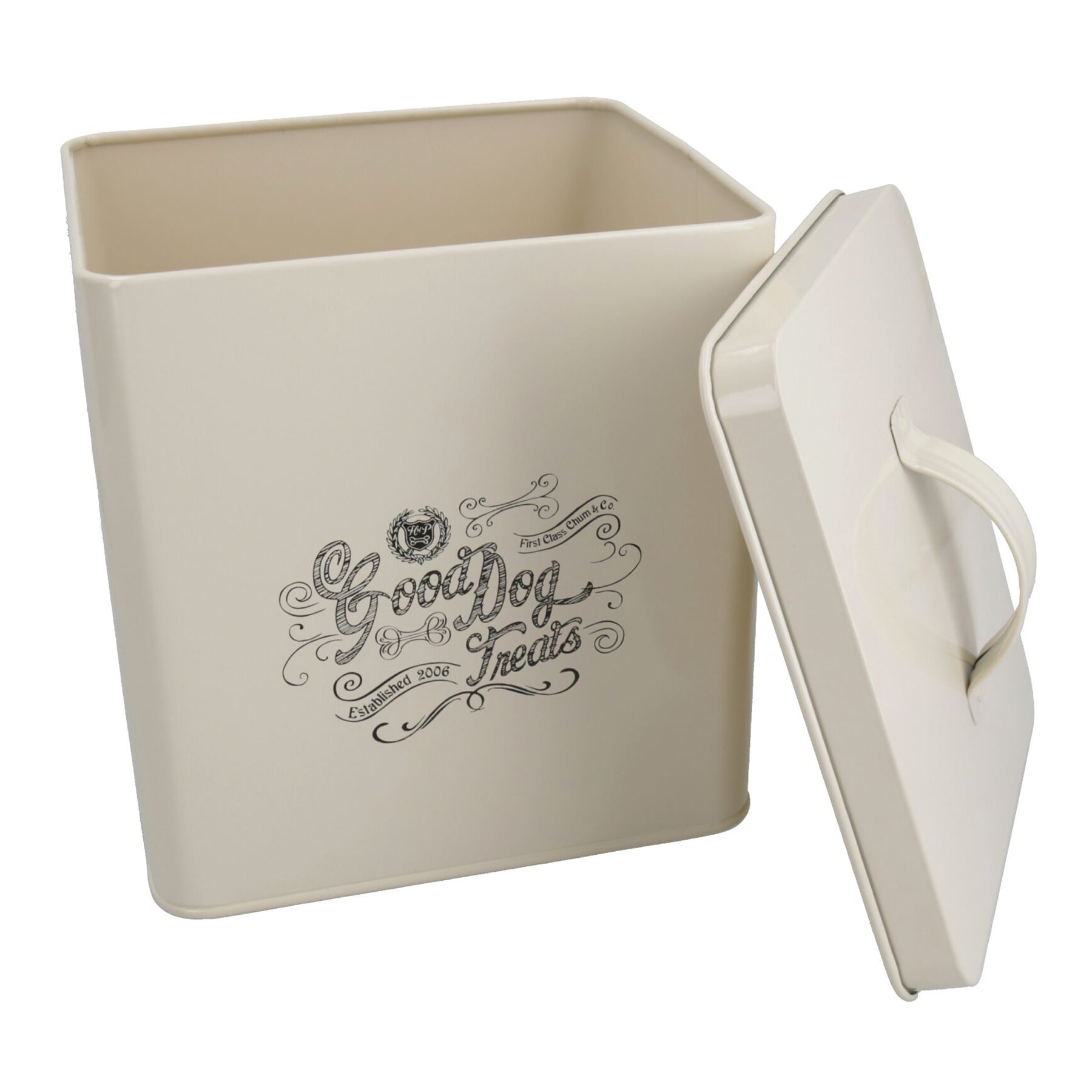 Kleine cremefarbene Dose aus Edelstahl für gute Hundefutter und Leckereien, Aufbewahrungsdose, Geschenk