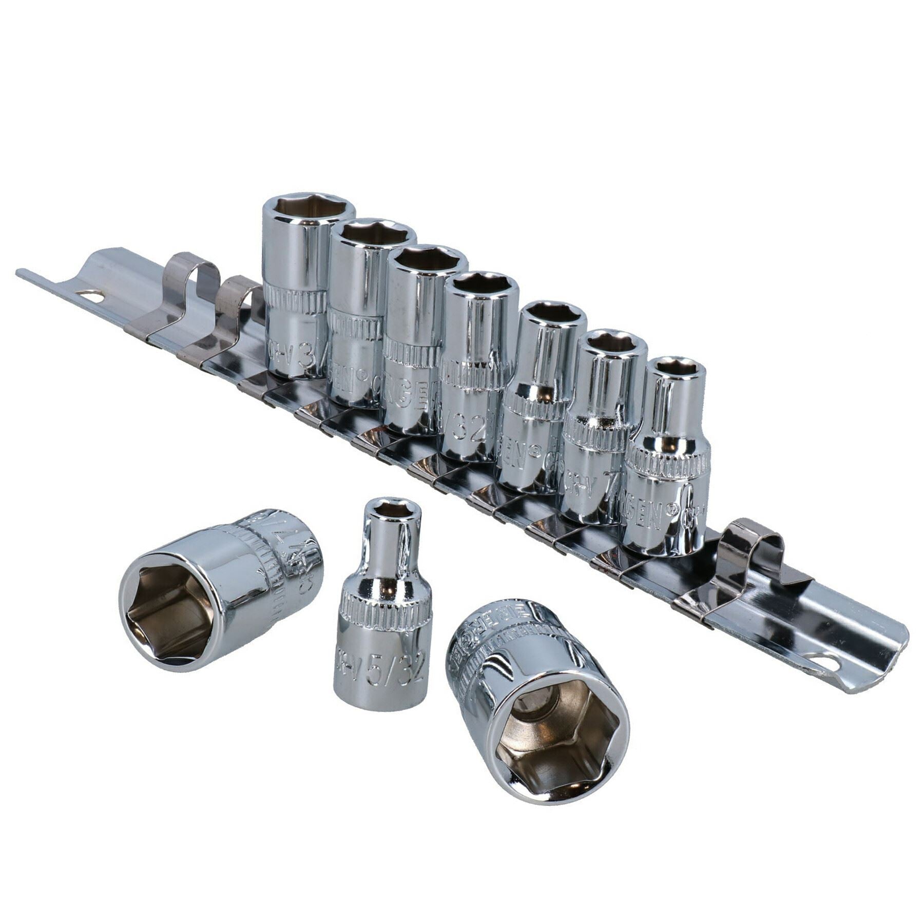 1/4"-Antrieb, flache metrische und imperiale SAE-AF-Steckschlüsseleinsätze, 4 – 14 mm, 5/32” – 1/2", 23-tlg.
