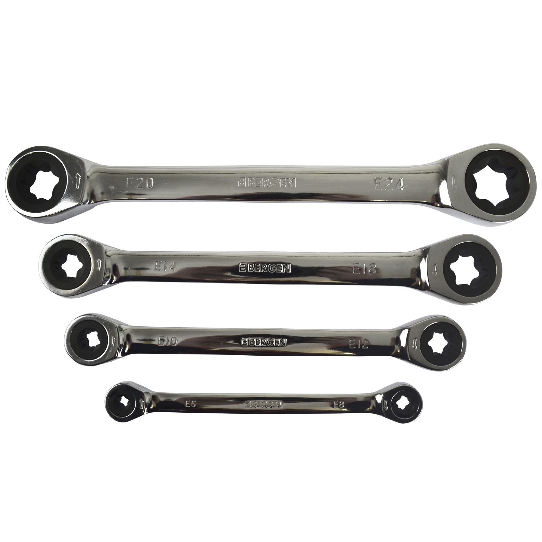 Torx / E Ratschenschlüsselsatz doppelseitig E6 - E24 4-teilig BERGEN AT482
