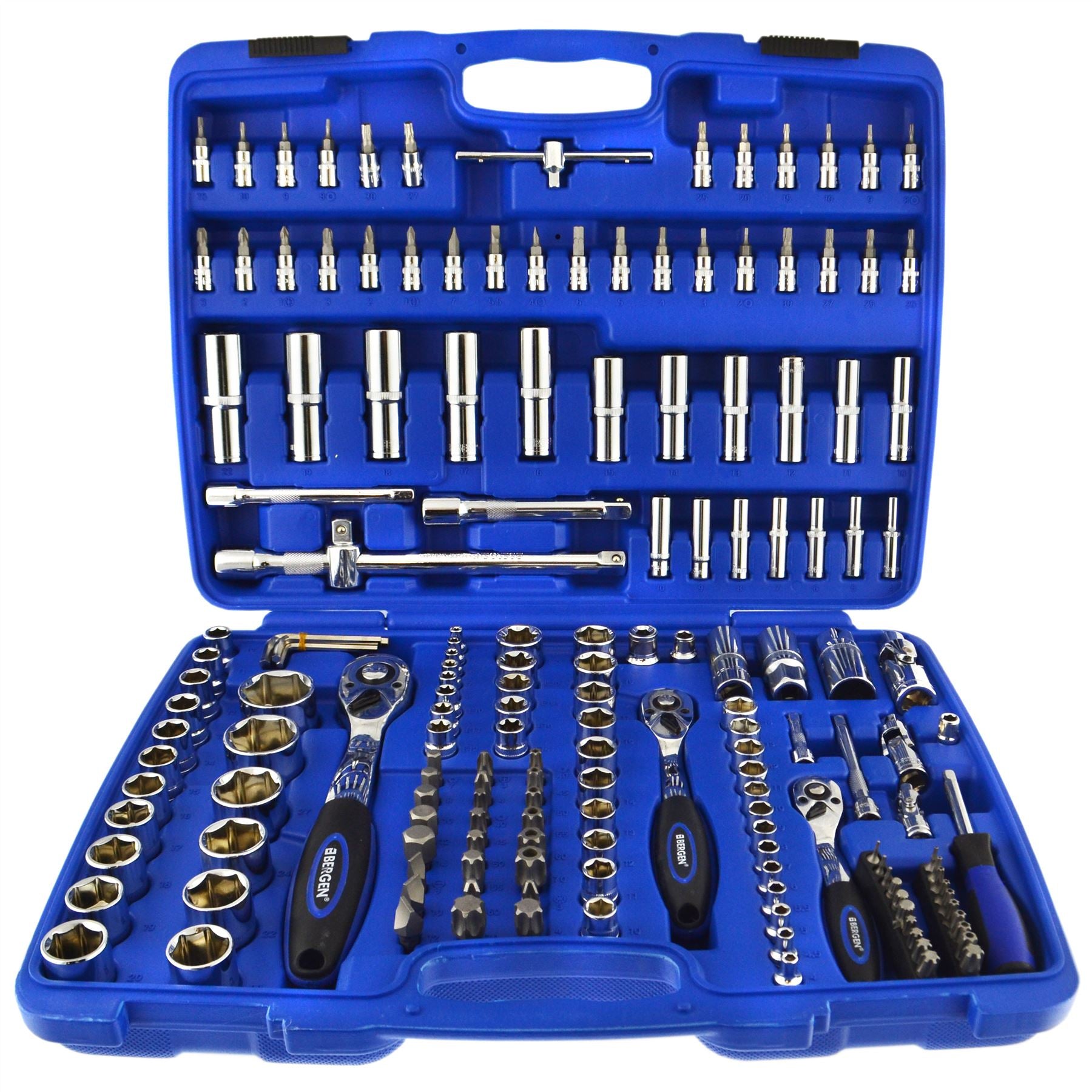 Coffret de douilles et accessoires métriques MM Superlock, entraînement mixte 1/4 3/8 1/2 171 pièces