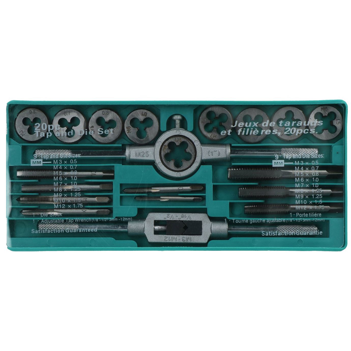 20pc Carbon Steel Tap & Die Metric Thread Cutter M3 - M12 With Wrenches