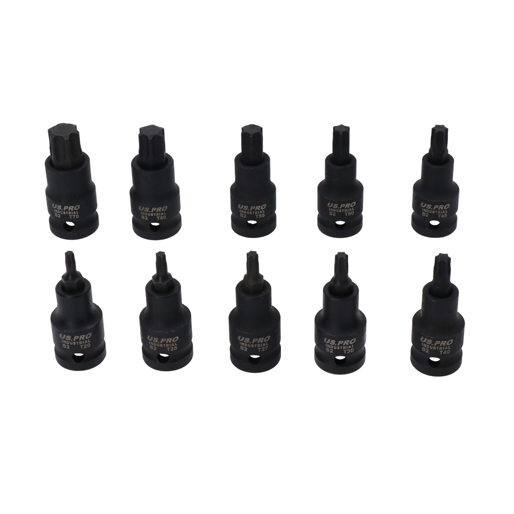 10-tlg. 1/2-Zoll-Torx-Steckschlüssel mit Stern-Schlagantrieb, flach, kurz, männlich, T20 – T70