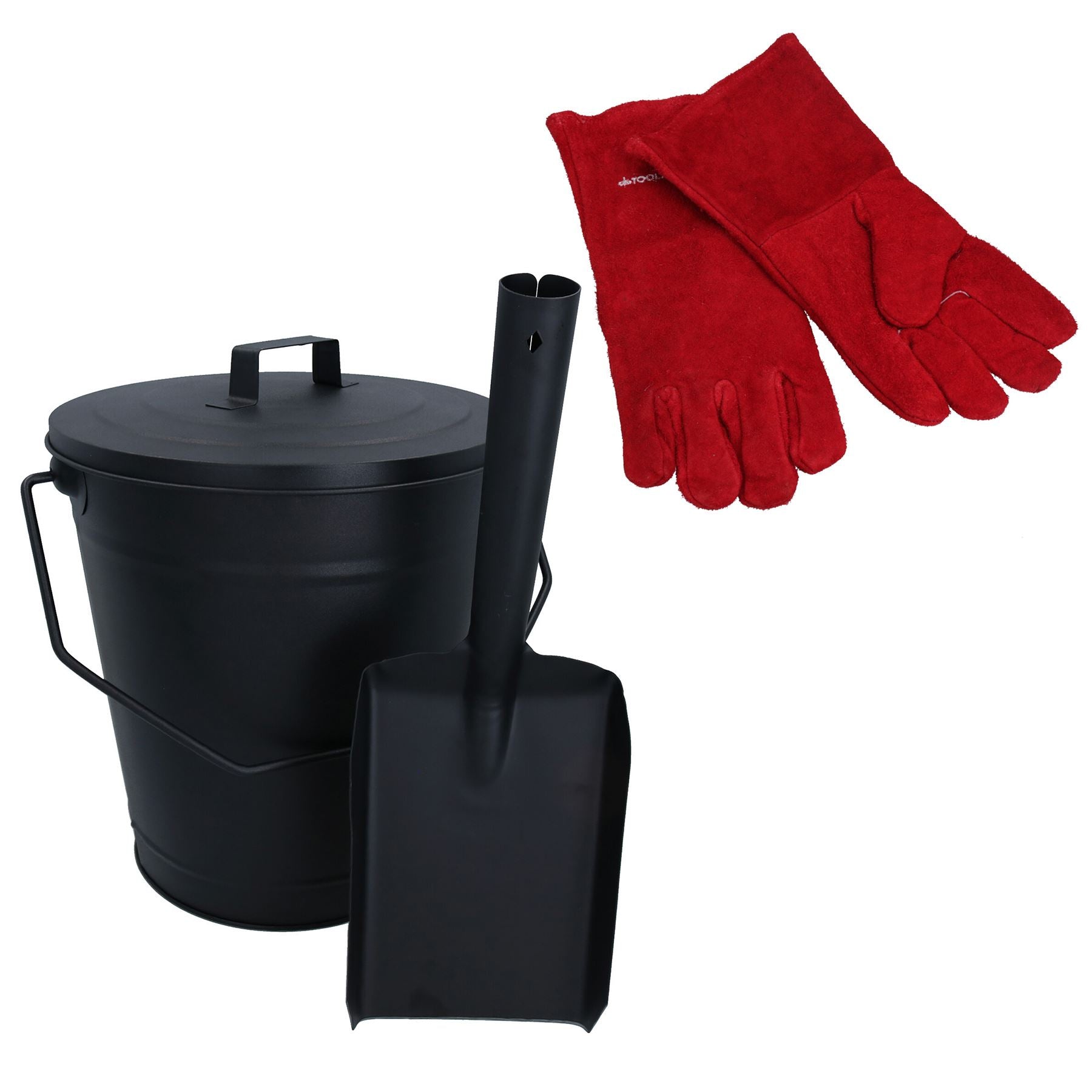 Kohleeimer mit Deckel, 12,7 cm Schaufel und Handschuhe, Metall-Aschebehälter für Kohlefeuer, Holzofen