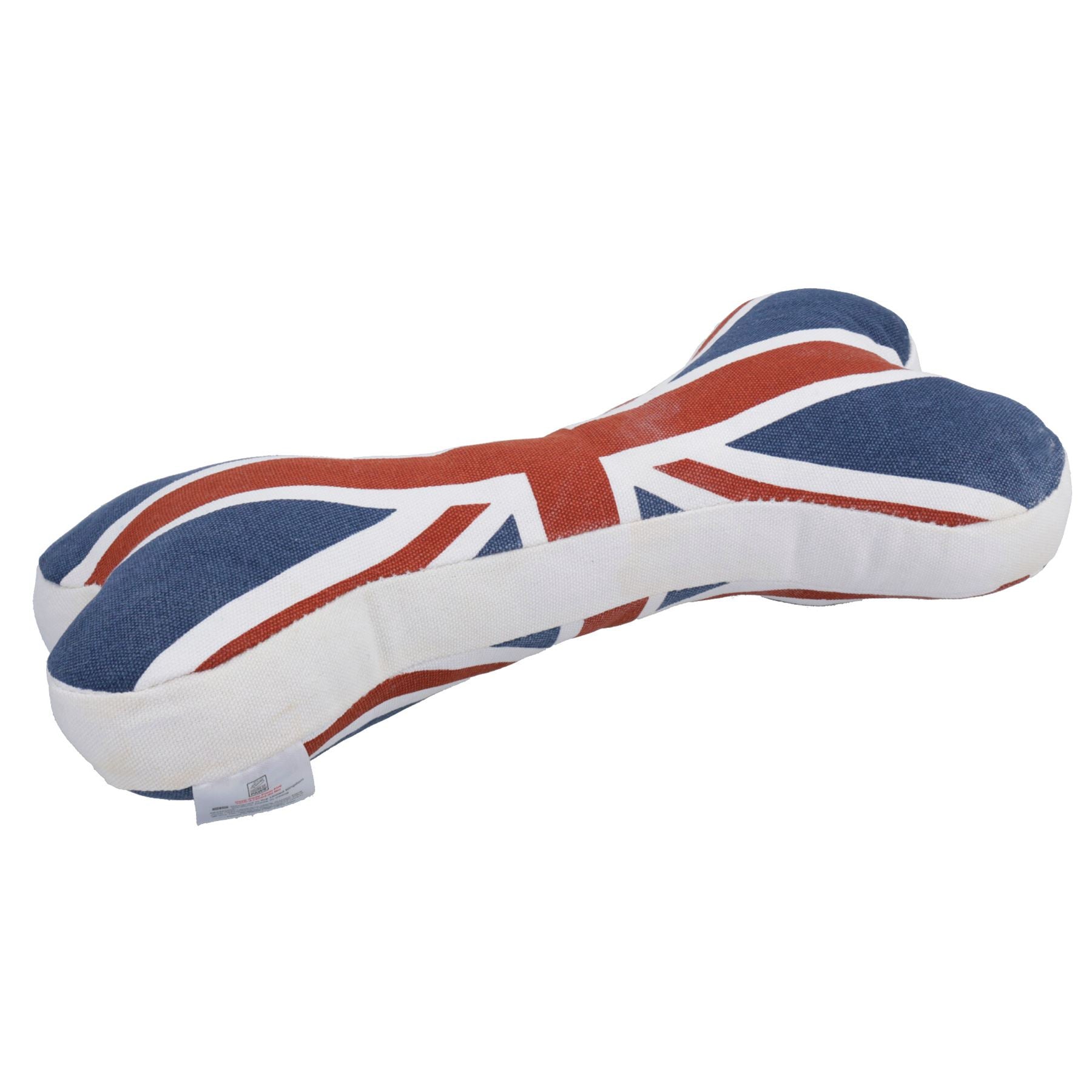 Großes, schickes Hundespielzeug aus Knochenleinen mit Union Jack-Motiv und Quietschfunktion (L 30 cm)