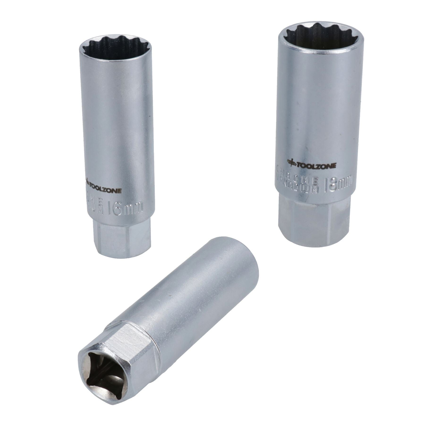 Metric Thin Walled Spark Plug Sockets 14mm 16mm + 18mm 12 Point Bi-hex 3pc