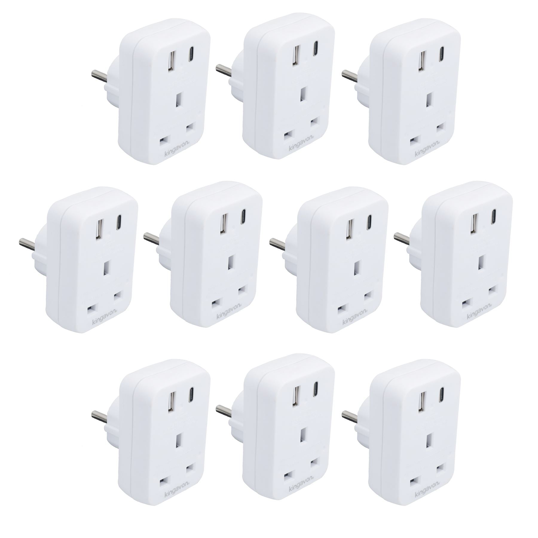 UK To EU Travel Socket Adaptor 2 Pin to 3 Pin Plug + C / USB Charging Ports