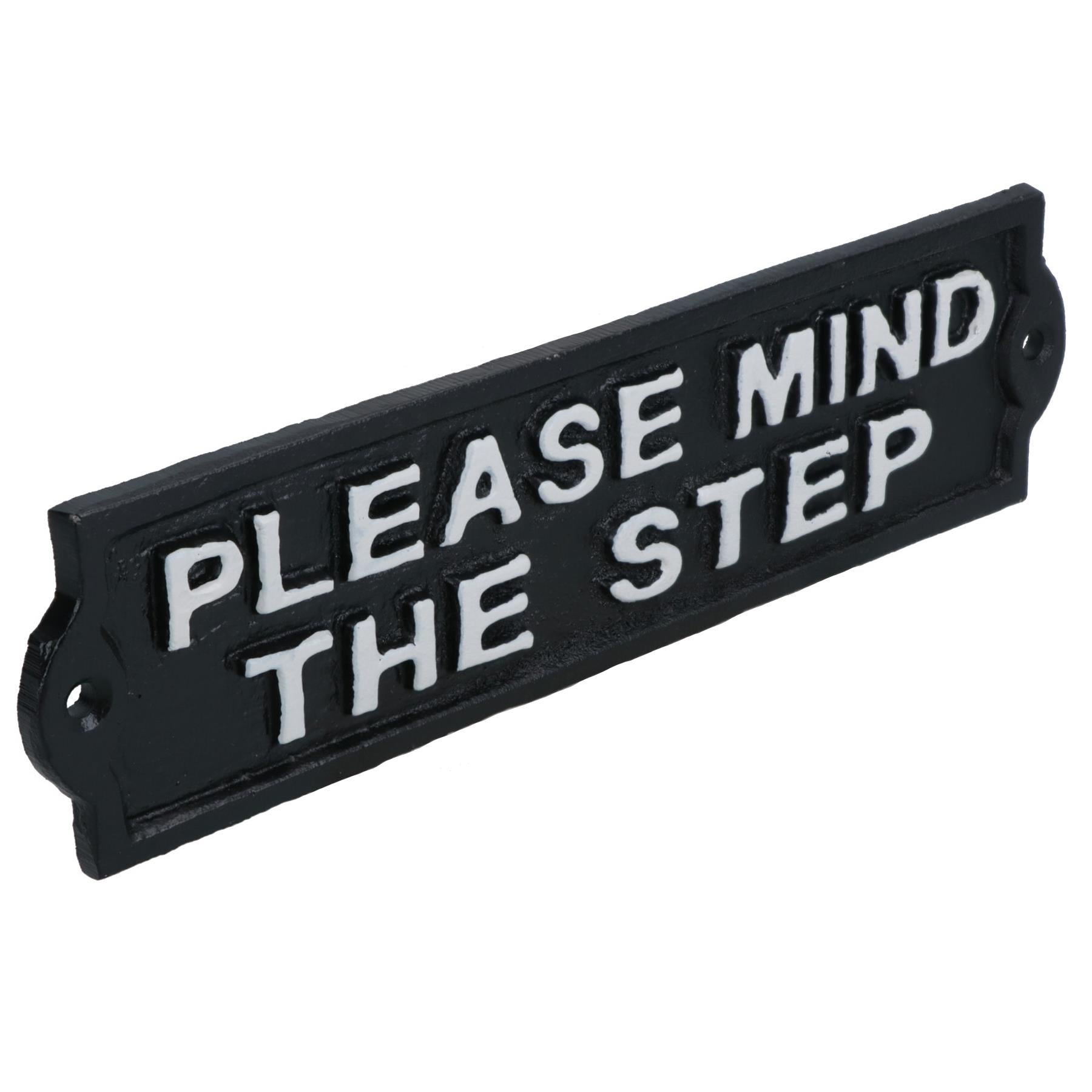 Please Mind The Step Cast Iron Sign Plaque Black Garden Garage Safety Work