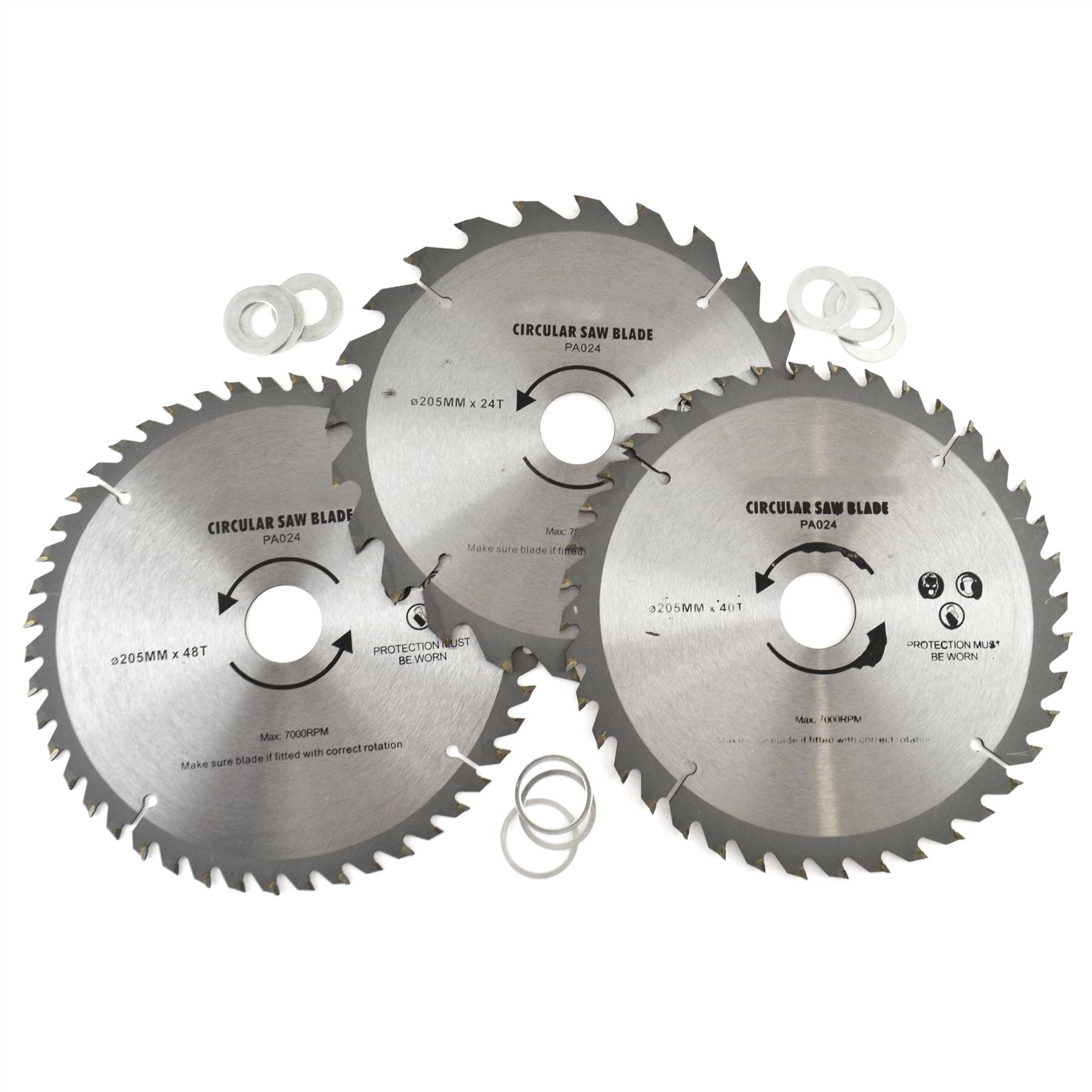 3pc 205mm TCT Circular Saw Blades 20/40/48 TPI & Adapter Rings Reducer TE861