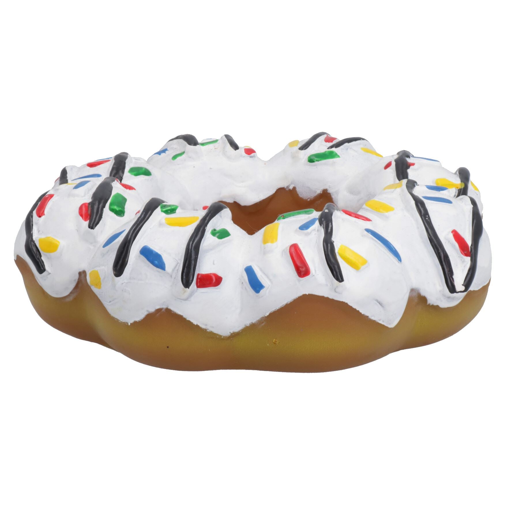 Haustier Hund Vinyl weiß Donut Lebensmittel Hundespielzeug Spielspielzeug mit Squeeze 4x4x14cm