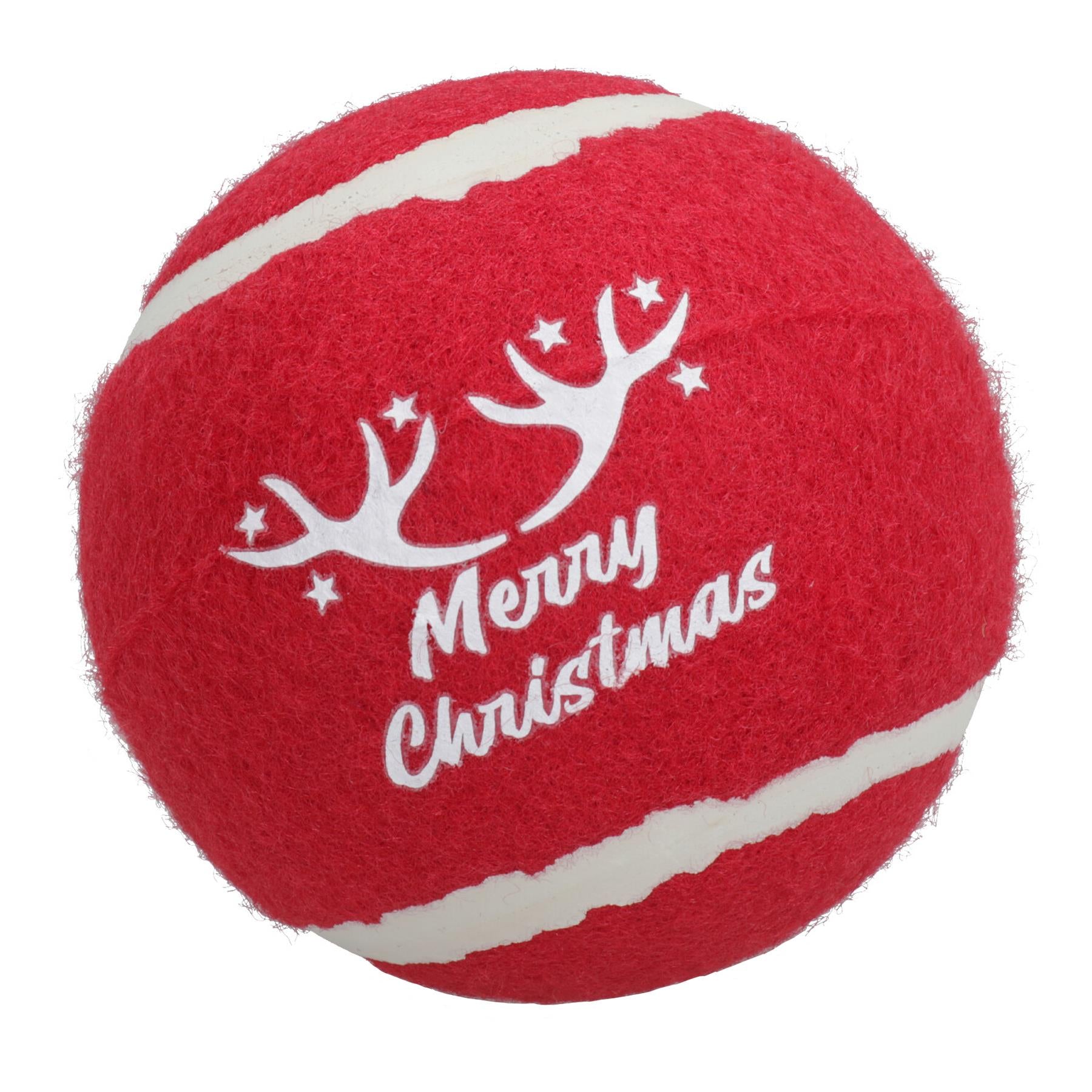 1PK Extra Large Dog Festive Christmas Gift Red 'Merry Christmas' Tennis Ball Gift