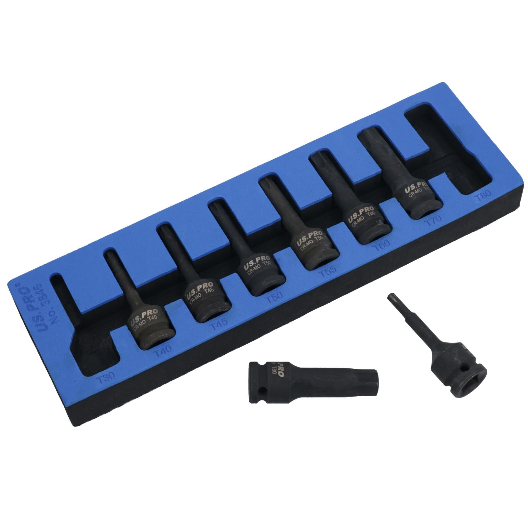 Douilles Torx mâles à impact de 1/2 po, taille profonde T30 - T80, 8 pièces