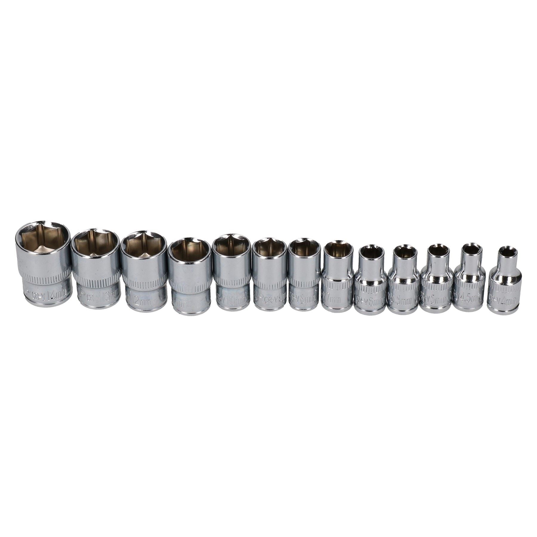 Douilles métriques peu profondes MM à entraînement 1/4" à 6 pans simples 4 mm - 14 mm 13 pièces
