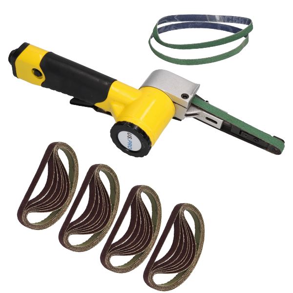 Ponceuse à bande pneumatique à vitesse variable de 10 mm 5 vitesses + 28 bandes de 330 mm x 10 mm