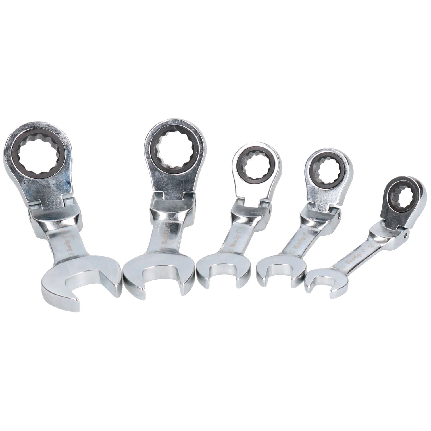 Metrischer + imperialer Stubby Flexible Flexi Ringmaulschlüsselsatz mit Ratsche, 12-teilig