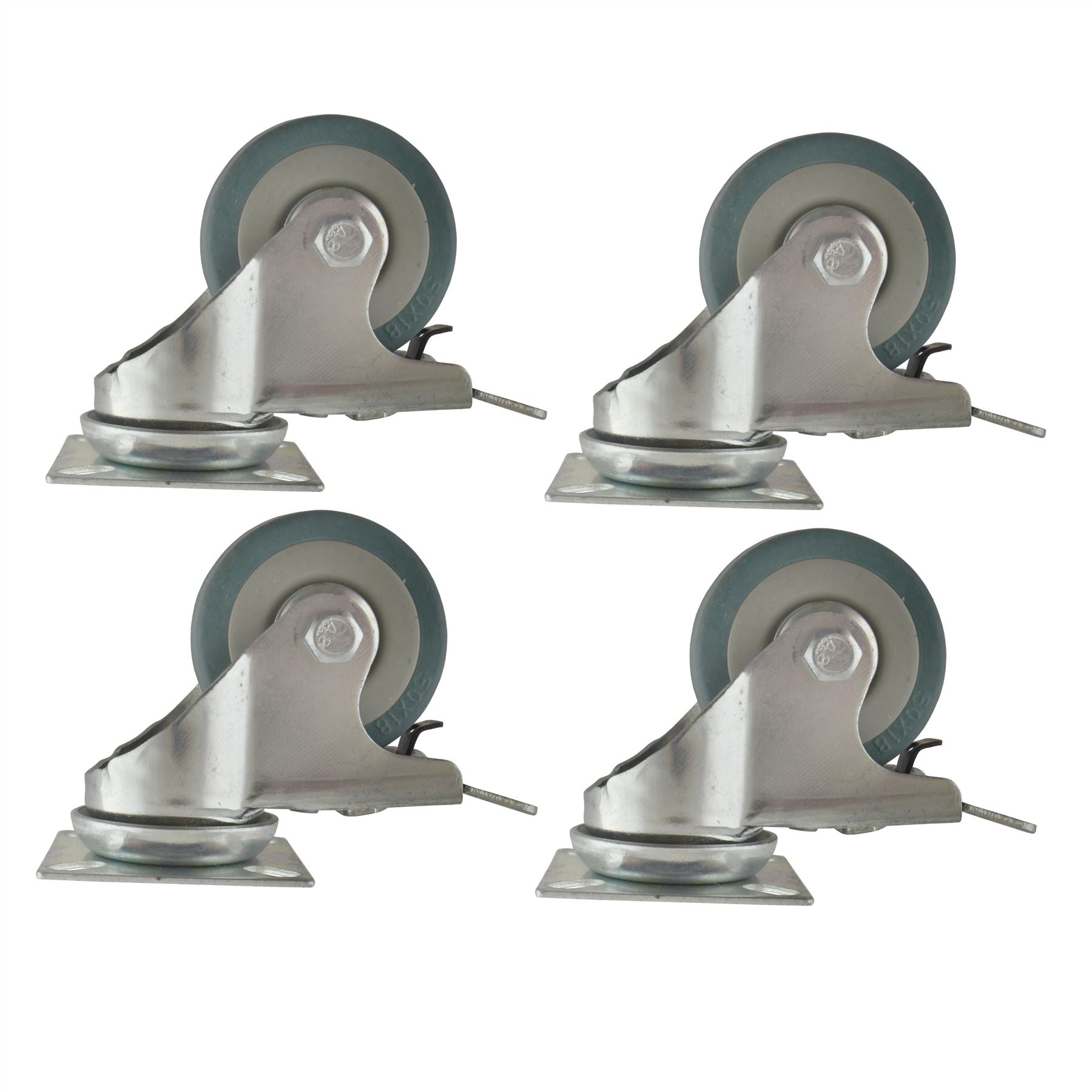 Roulettes pivotantes à frein de 2" (50 mm) Lot de 4 roulettes en caoutchouc pour chariot de 50 kg