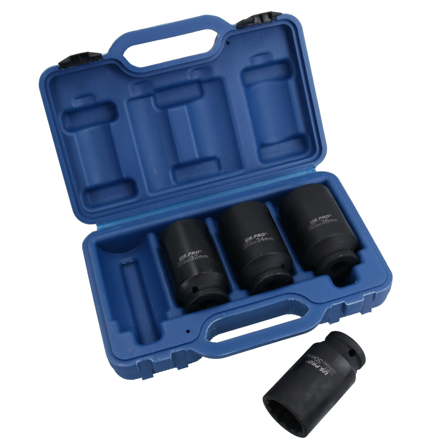 1/2-Zoll-Antrieb, Deep Impact-Nabenmuttern-Steckschlüssel, 30 mm, 32 mm, 34 mm, 36 mm, 12-kant, 4-tlg.