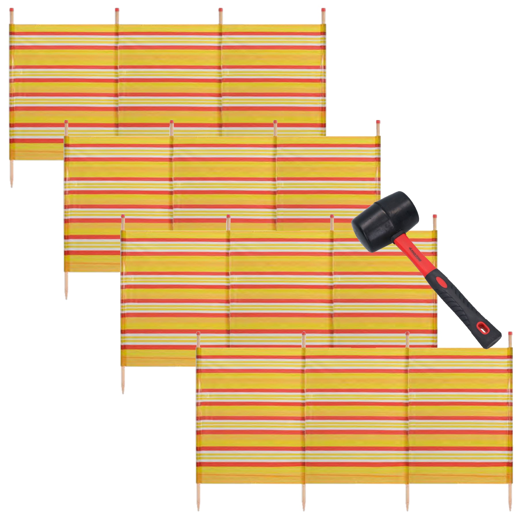 Abri de plage coupe-vent à 4 poteaux 1,2 m sur 2,2 m avec écran d'intimité et bande jaune