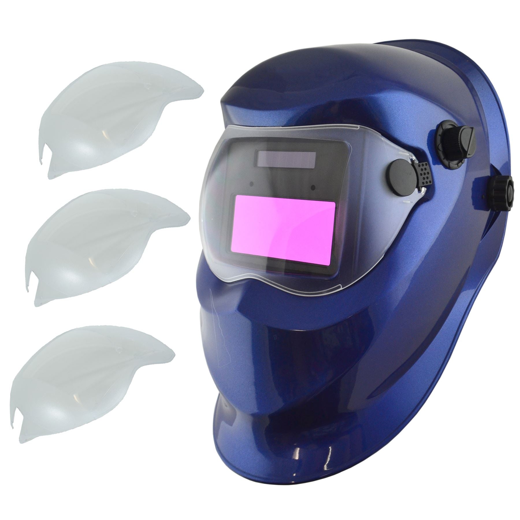 Auto Verdunkelung Schweißer Helm Maske Schweißen Schleifen Blau & 3 x Objektiv Abdeckung