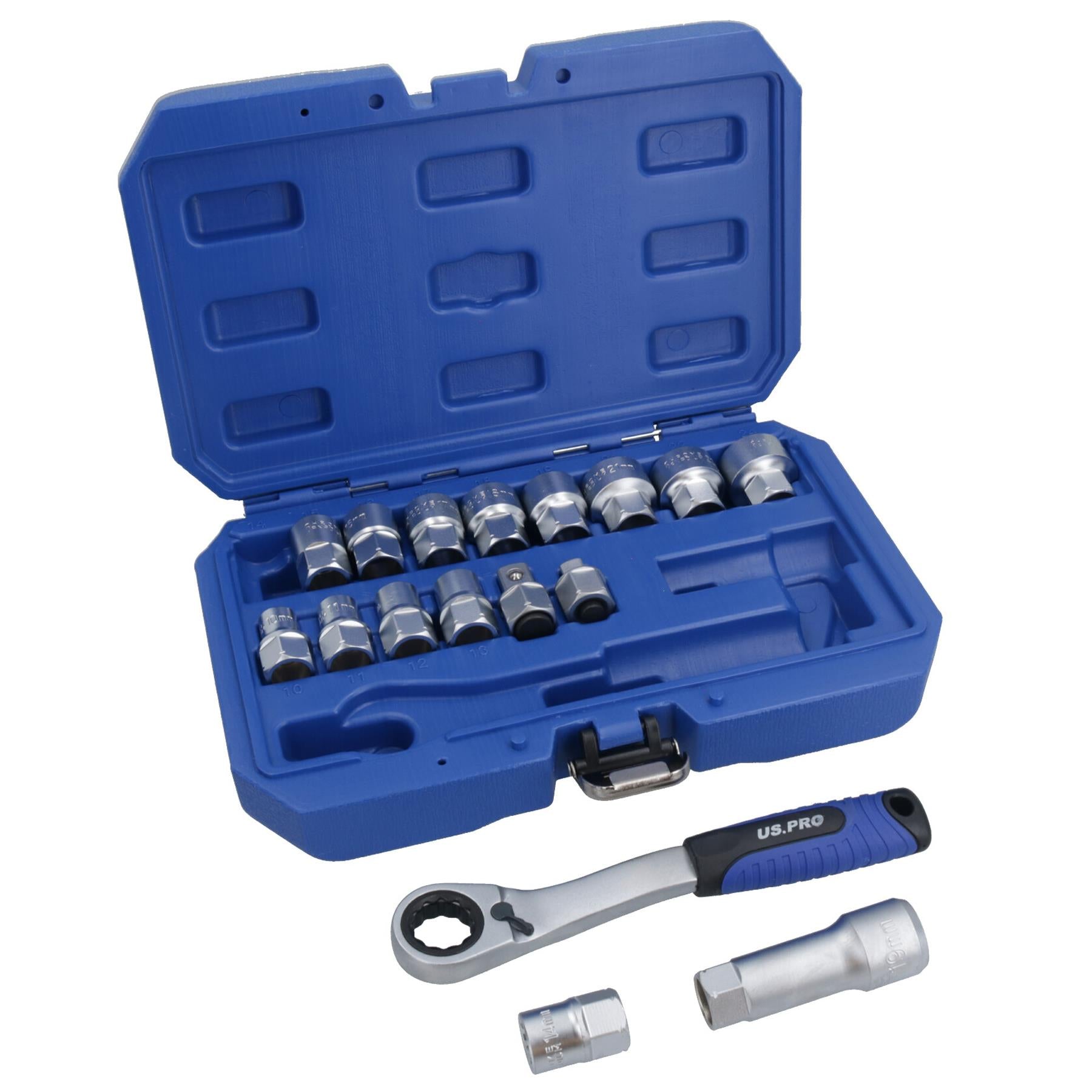 Jeu de douilles métriques traversantes Go-Thru pour entraînement 3/8 po et 1/2 po 10 – 24 mm 17 pièces