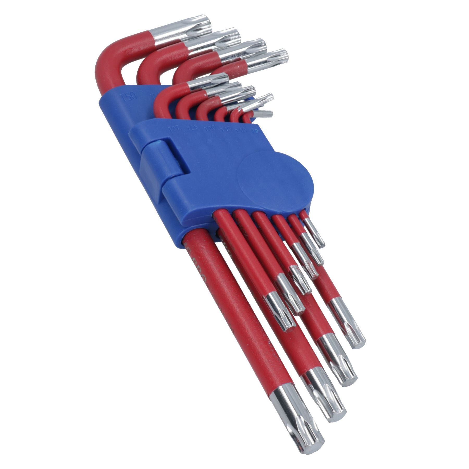 10pc Coloured Long Torx Star keys with Holder T9 – T50 Anti Slip Grip Covering
