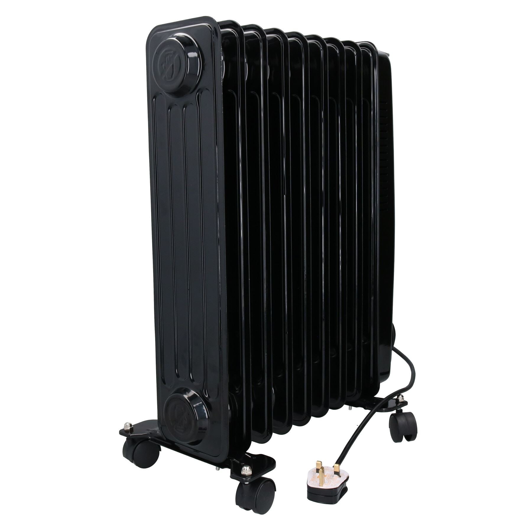 2KW 9 Fin Slim line Oil Filled Radiator Heater With Adjustable Thermostat Black