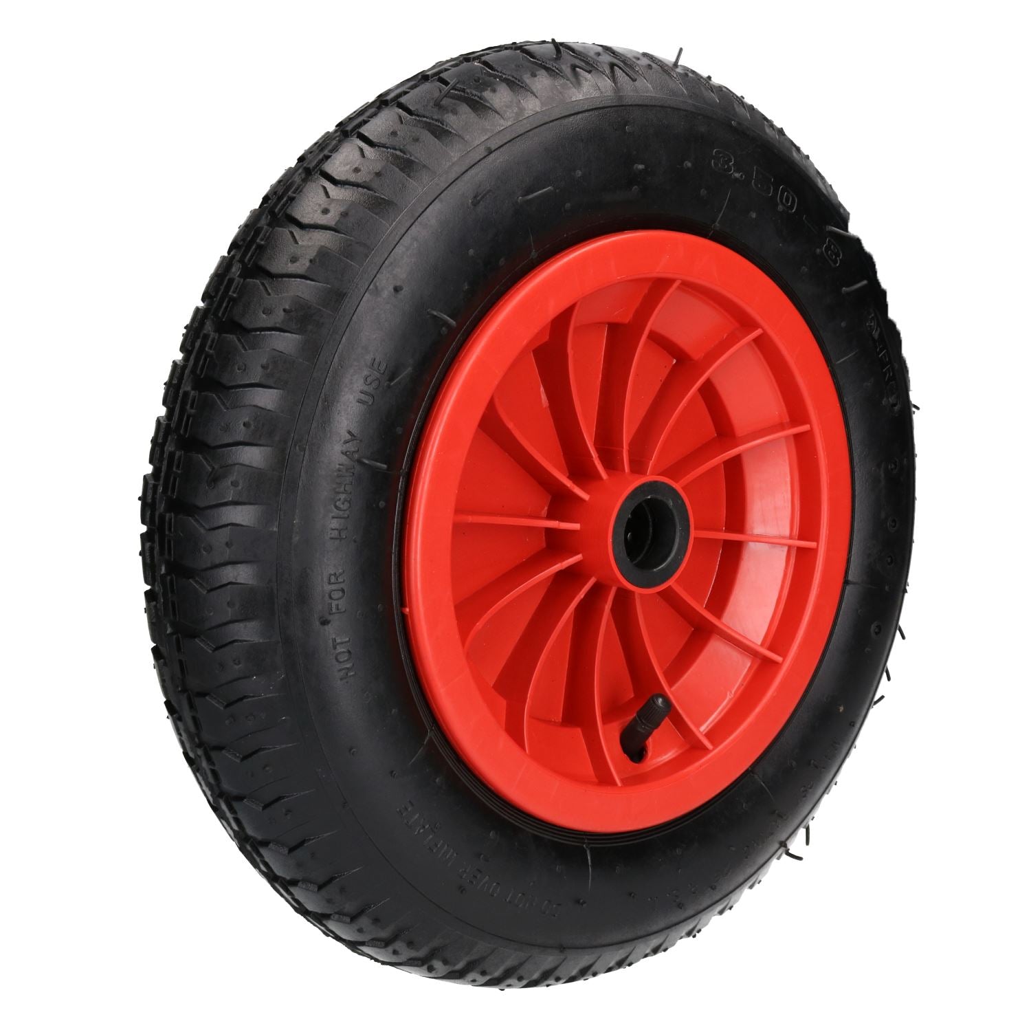 14" Red Wheelbarrow Wheel Tyre Launching 3.50 - 8 Light Weight 4ply  1" Bore