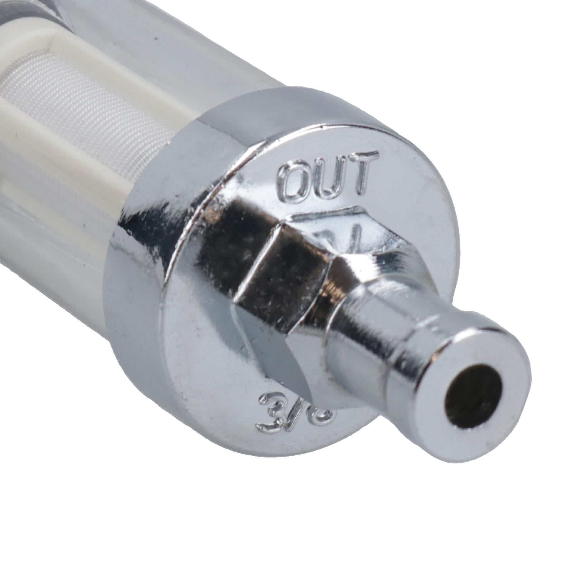 Inline Fuel Petrol Filter Glass + Chrome Universal for 10mm (3/8”) Hose