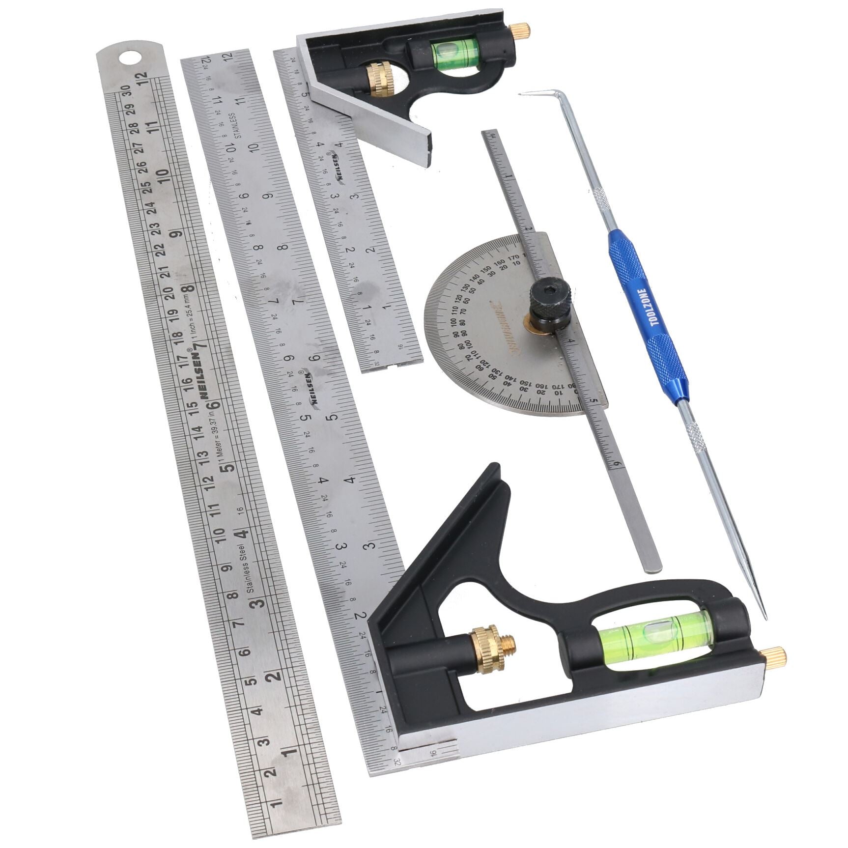 Marking Layout Measurement Engineers Kit Ruler Scriber Set Square Protractor 5pc