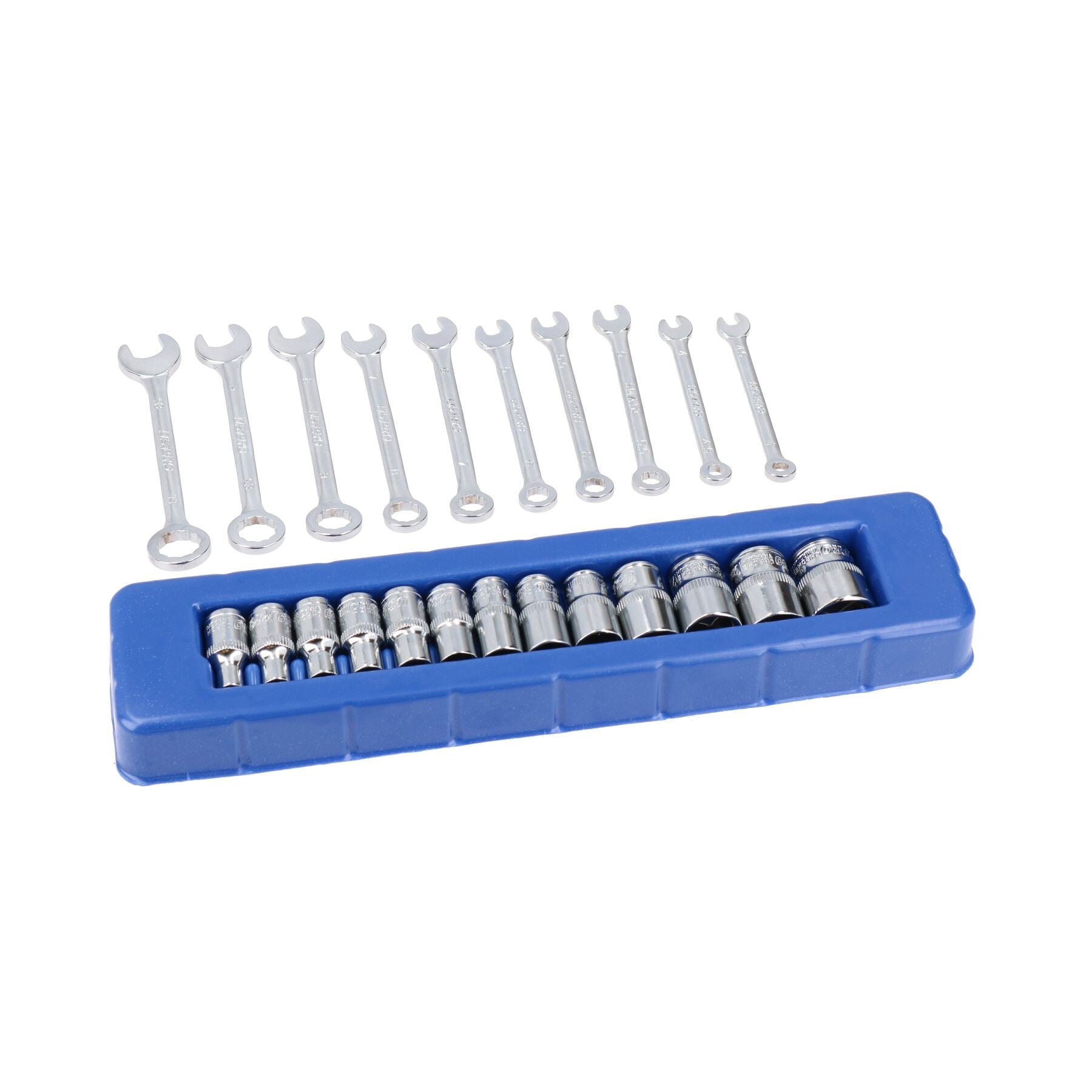 Douilles peu profondes métriques 1/4 po 4 – 14 mm + 10 mini clés 4 – 11 mm
