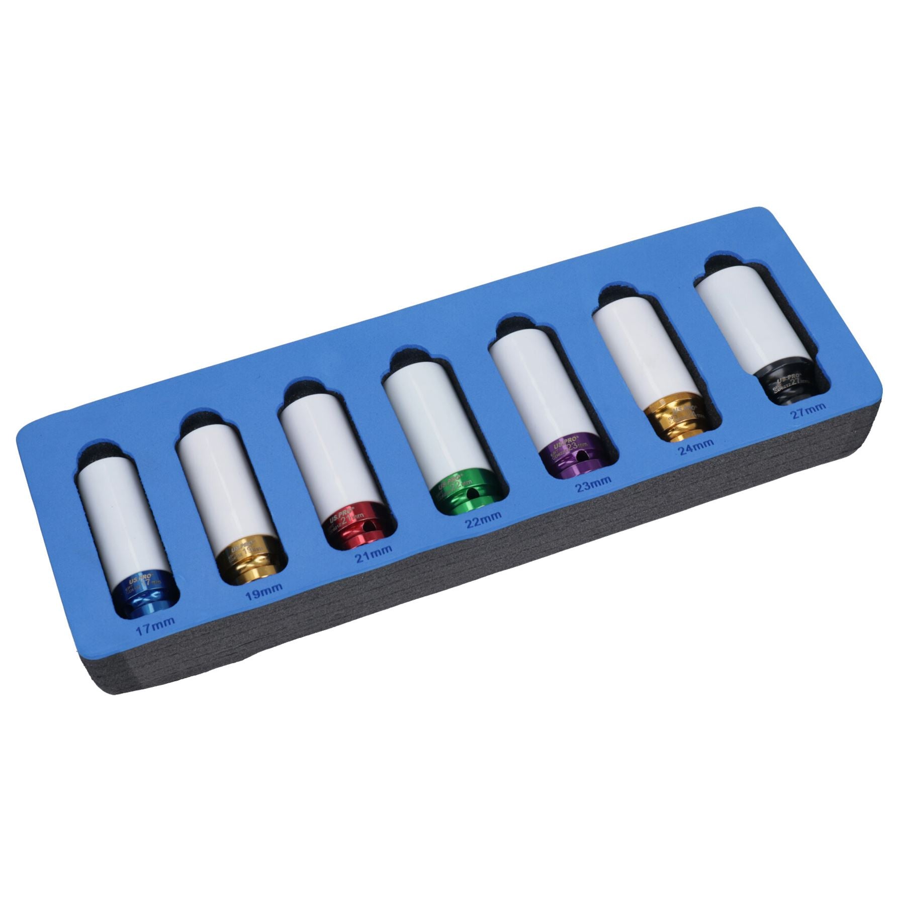 1/2-Zoll-Antrieb, tiefe Schlagnüsse für Leichtmetallfelgenmuttern, 17–27 mm, 6-kant, 7-tlg. Satz