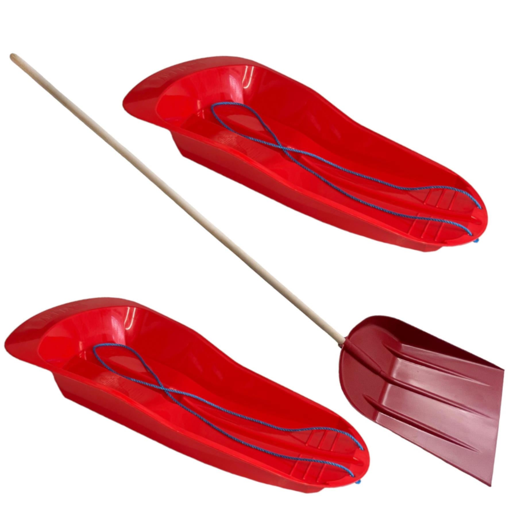 2 x Schneeschlitten Kunststoff Rodelschlitten & Langer Griff Schneeschaufel Schaufel